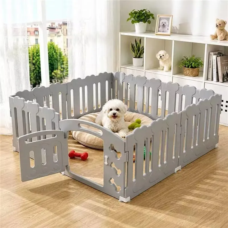 MAMIZO Recinto per Cani e Gatti da Interno ed Esterno, 8 Pannelli con Cancello, Altezza 60cm, Grigio - immagine 1