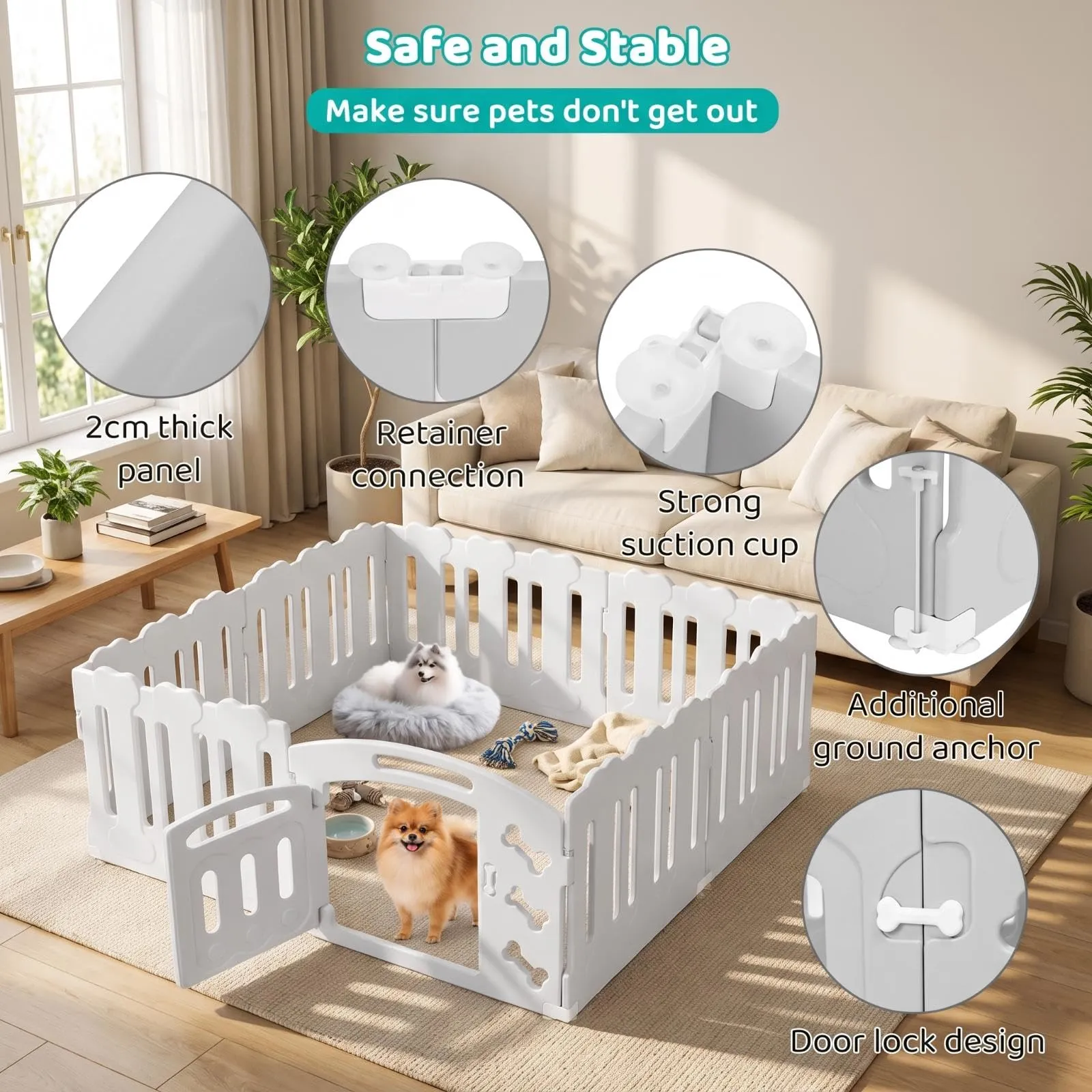 MAMIZO Recinto per Cani e Gatti da Interno ed Esterno, 8 Pannelli con Cancello, Altezza 60cm, Grigio - immagine 4