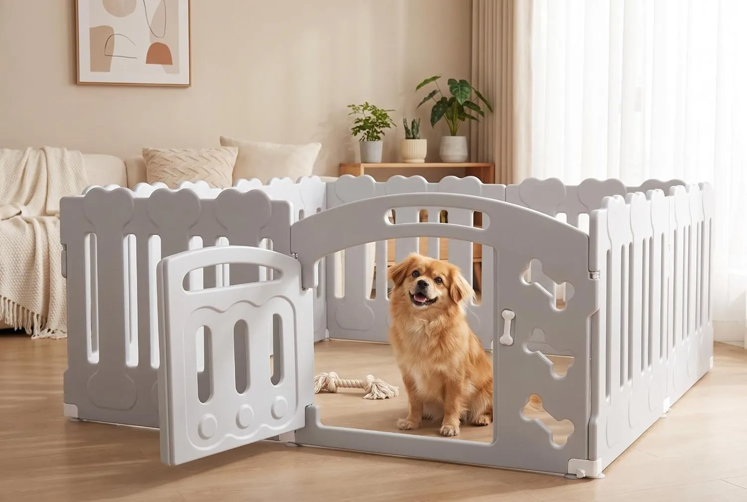 MAMIZO Recinto per Cani e Gatti da Interno ed Esterno, 8 Pannelli con Cancello, Altezza 60cm, Grigio - immagine 5