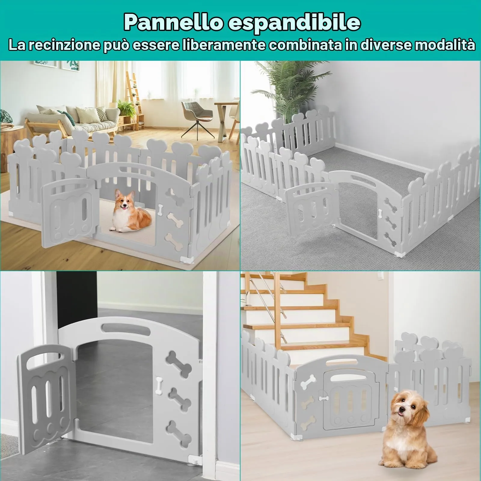 MAMIZO Recinto per Cani e Gatti da Interno ed Esterno, 8 Pannelli con Cancello, Altezza 60cm, Grigio - immagine 6