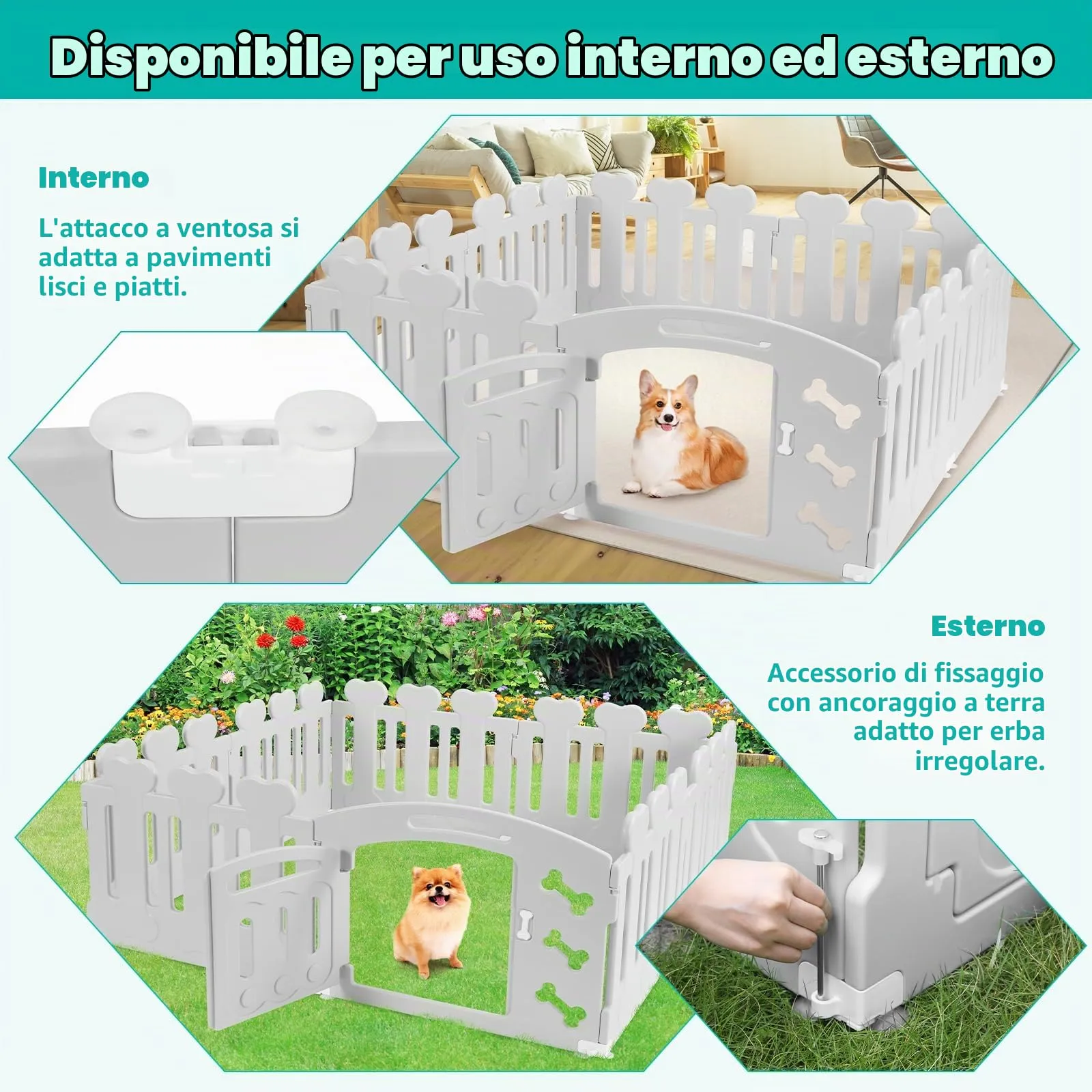 MAMIZO Recinto per Cani e Gatti da Interno ed Esterno, 8 Pannelli con Cancello, Altezza 60cm, Grigio - immagine 7