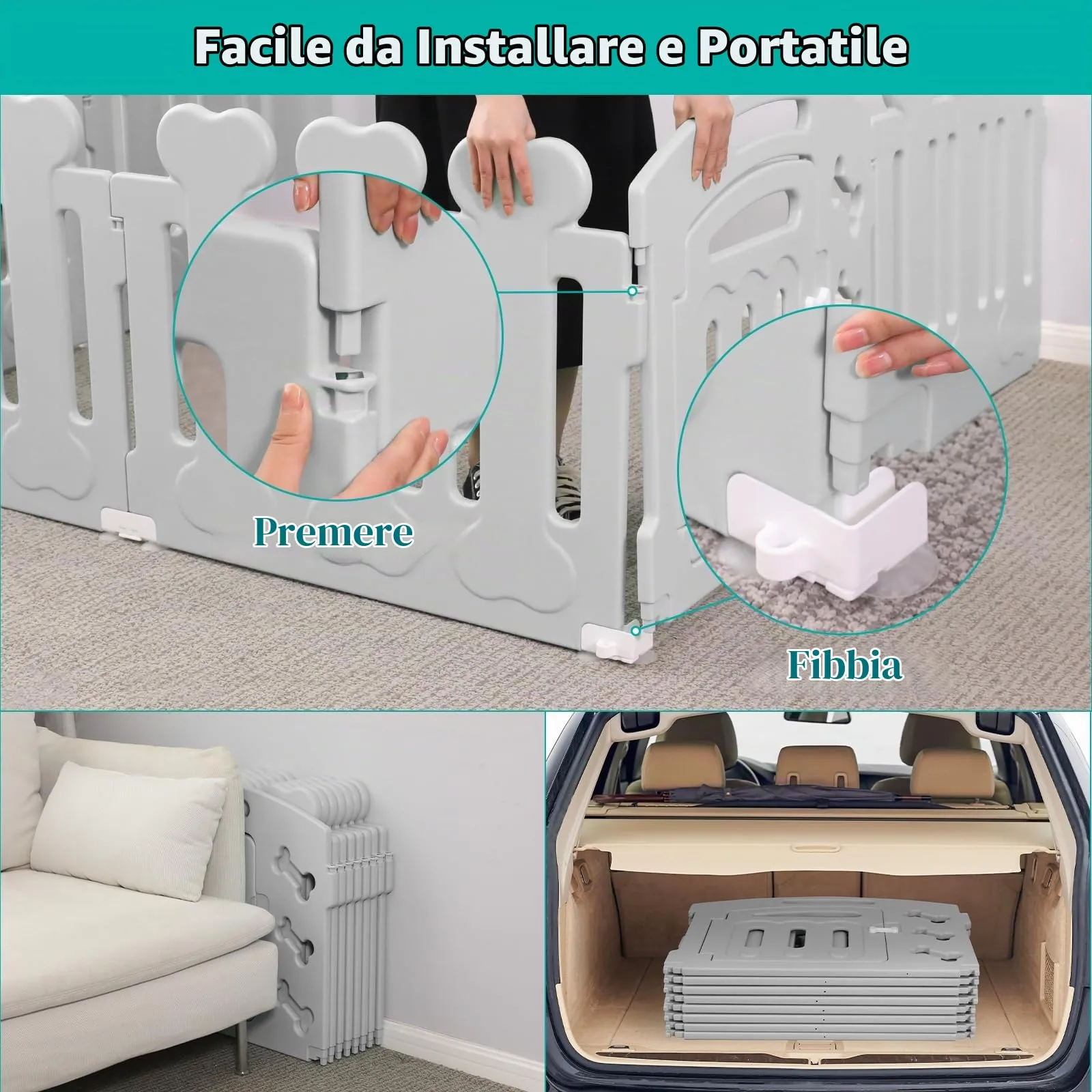MAMIZO Recinto per Cani e Gatti da Interno ed Esterno, 8 Pannelli con Cancello, Altezza 60cm, Grigio - immagine 8