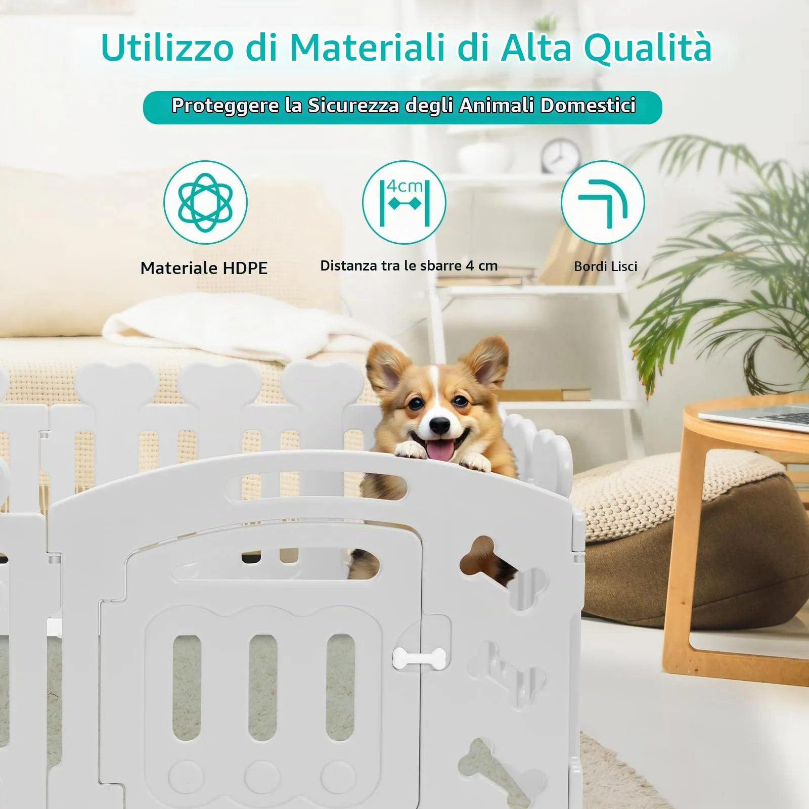 MAMIZO Recinto per Cani e Gatti da Interno ed Esterno, 8 Pannelli con Cancello, Altezza 60cm, Grigio - immagine 9