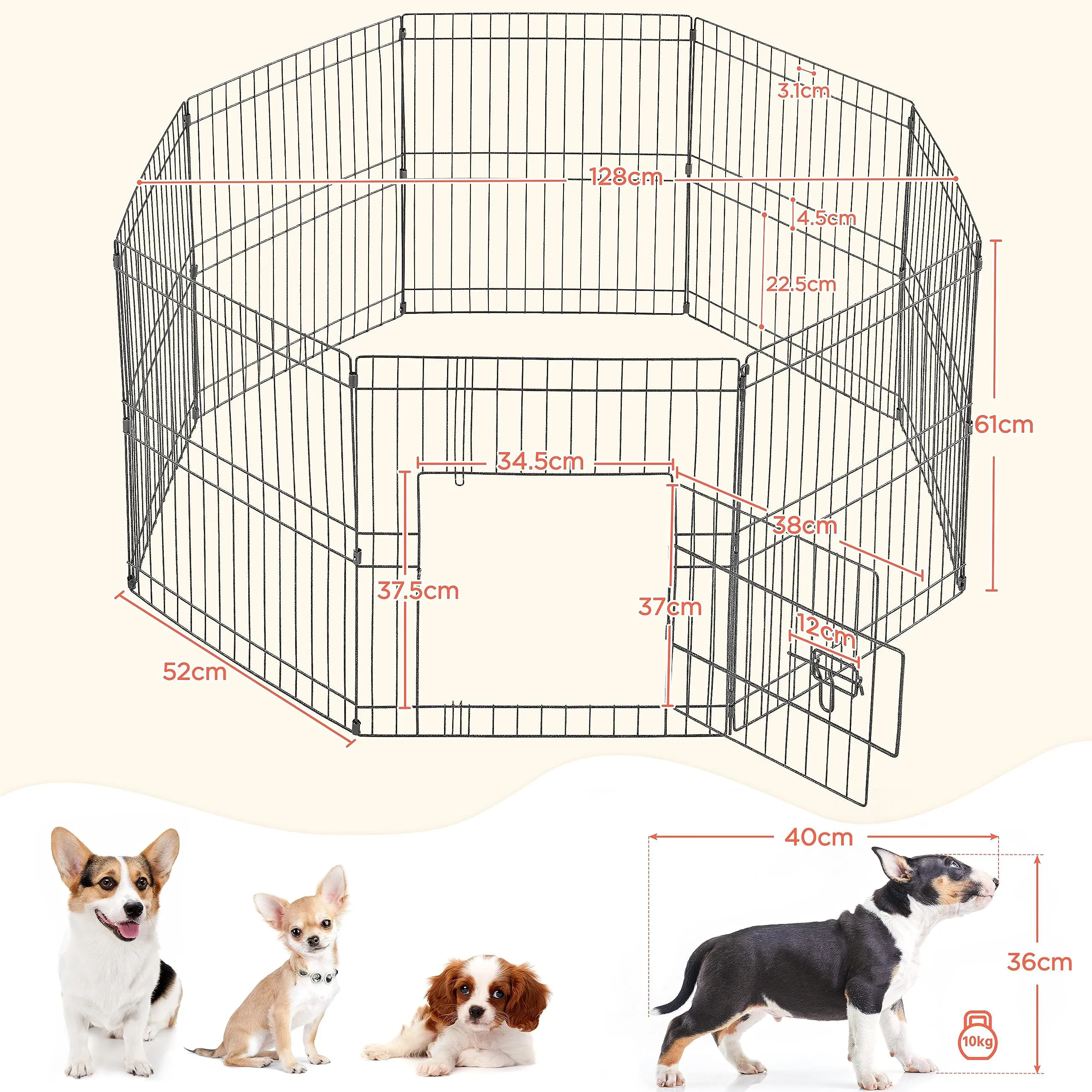 Yaheetech Recinto per Cani in Metallo Interno Esterno, 8 Pezzi, 52x61 cm, Nero - immagine 3