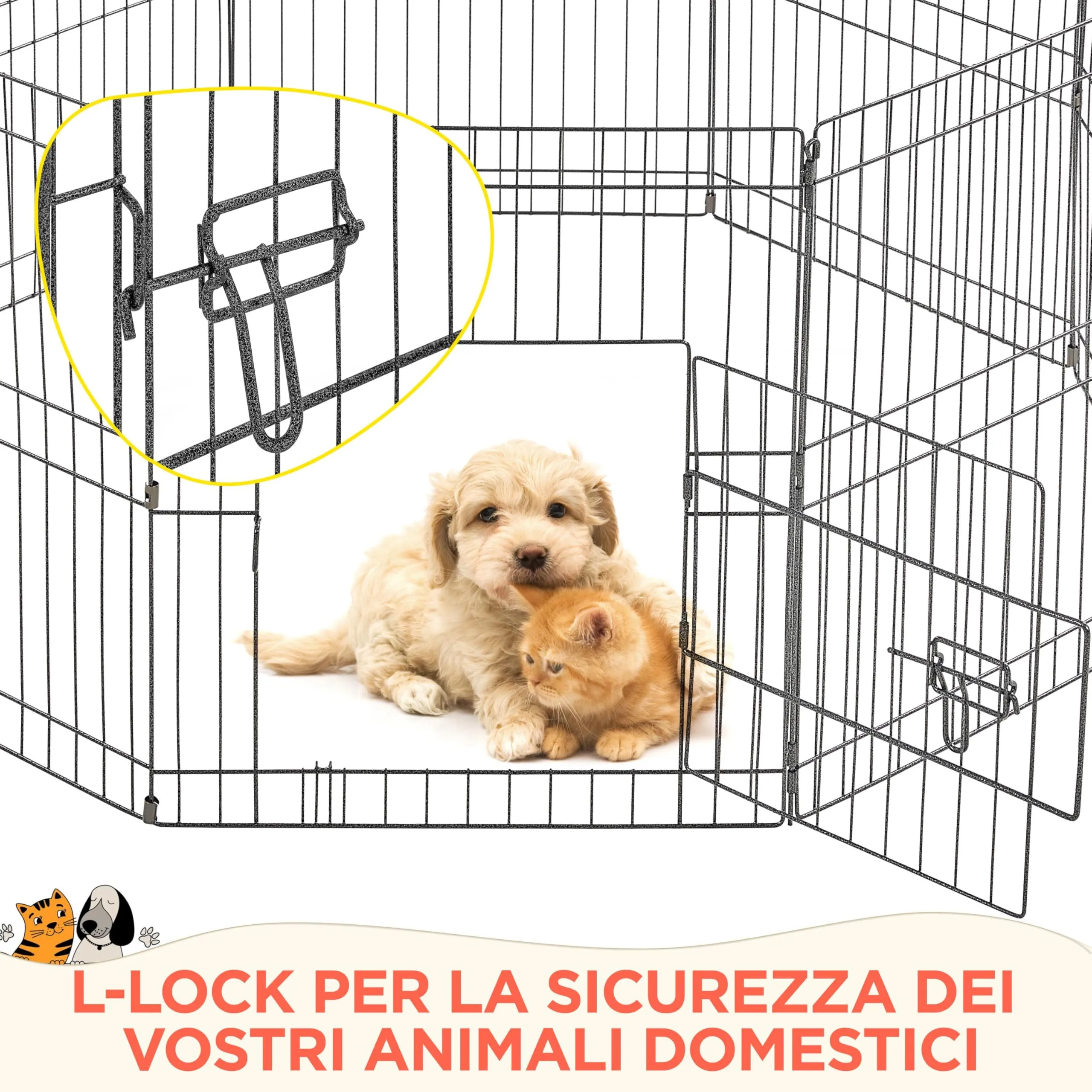 Yaheetech Recinto per Cani in Metallo Interno Esterno, 8 Pezzi, 52x61 cm, Nero - immagine 6