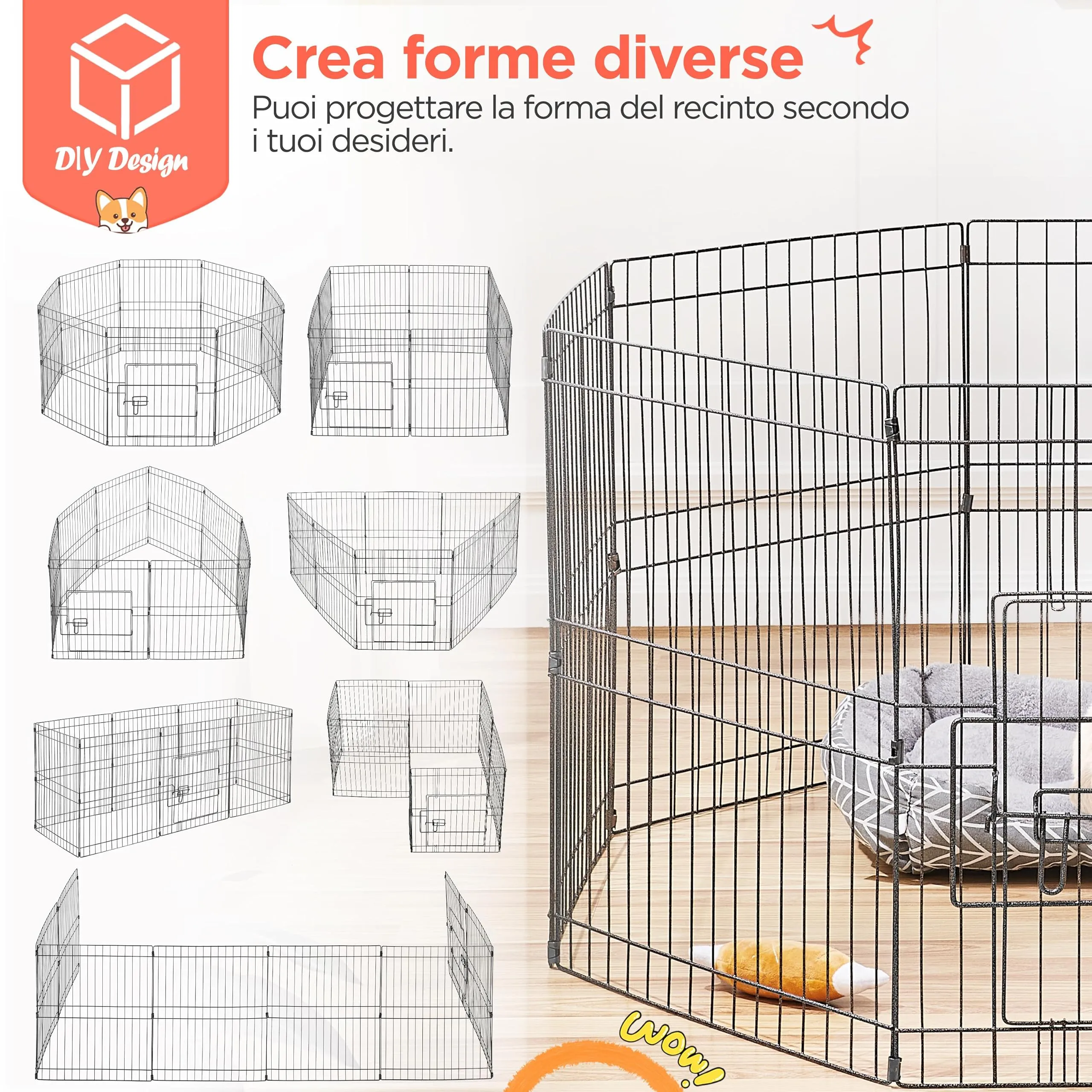 Yaheetech Recinto per Cani in Metallo Interno Esterno, 8 Pezzi, 52x61 cm, Nero - immagine 8