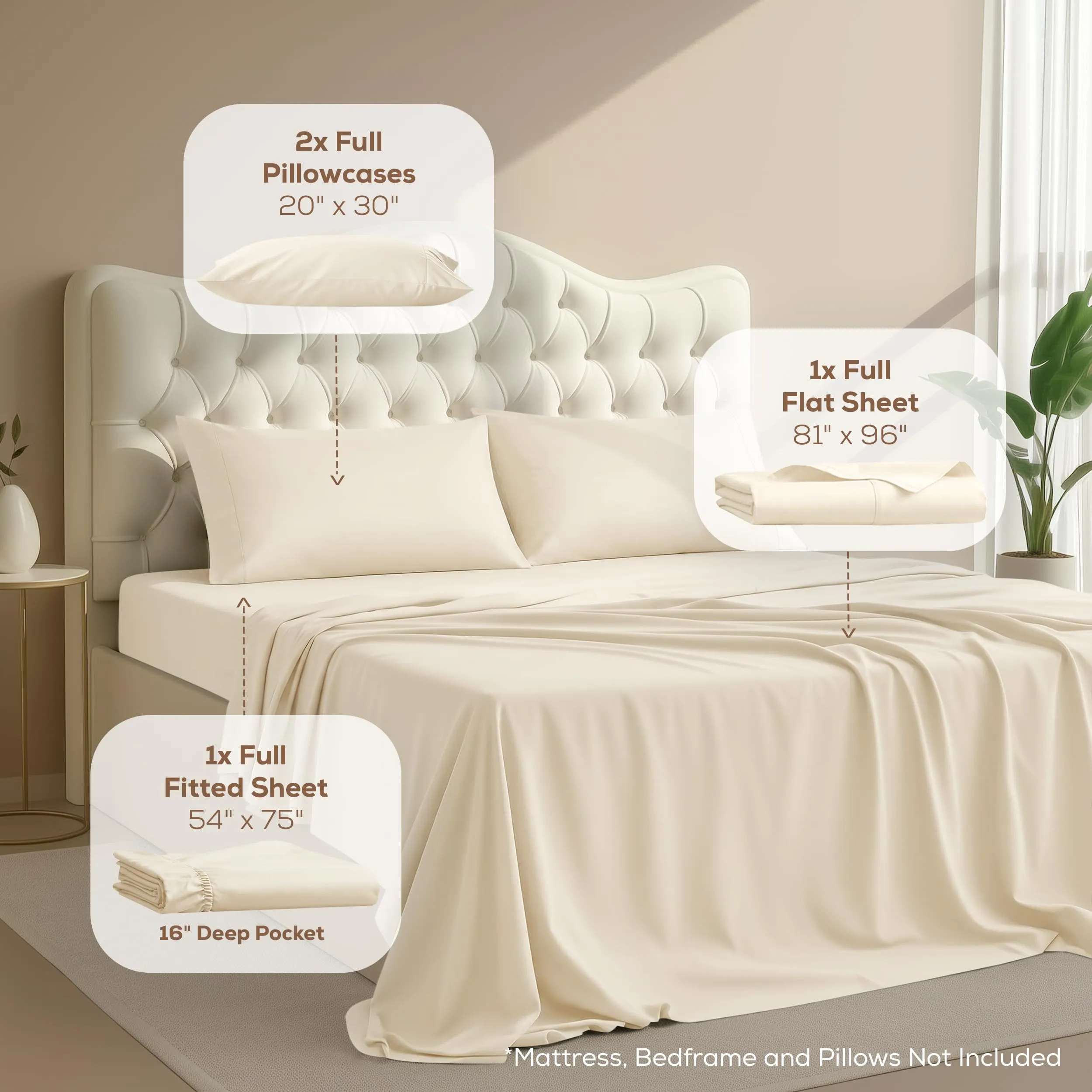 Utopia Bedding Set di lenzuola in microfibra per letto matrimoniale, 4 pezzi, Avorio - immagine 2