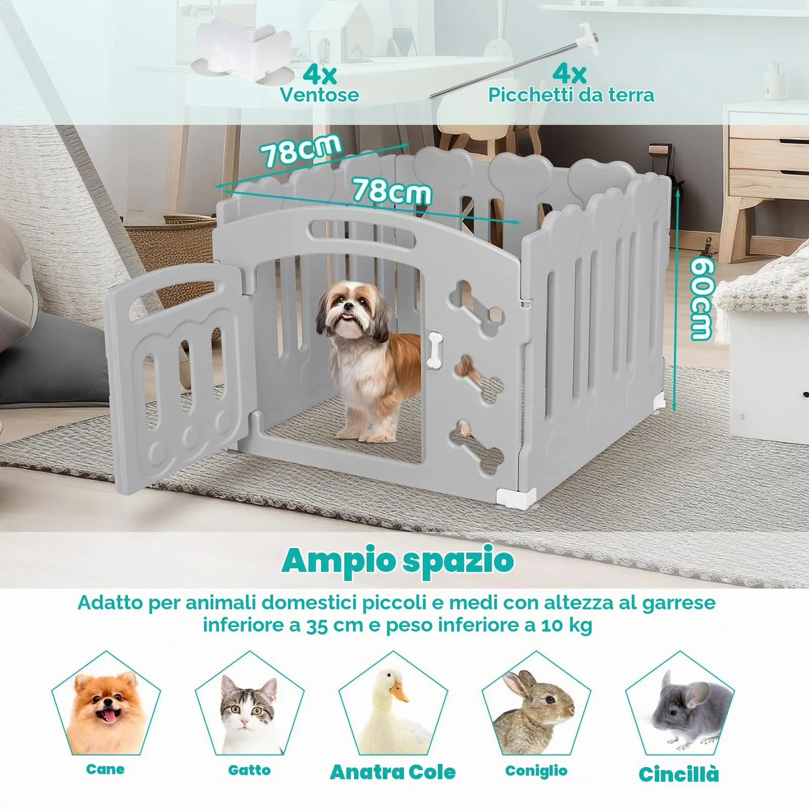 MAMIZO Recinto per Cani da Interno ed Esterno, 60cm, Box 3+1 Pannelli - immagine 2
