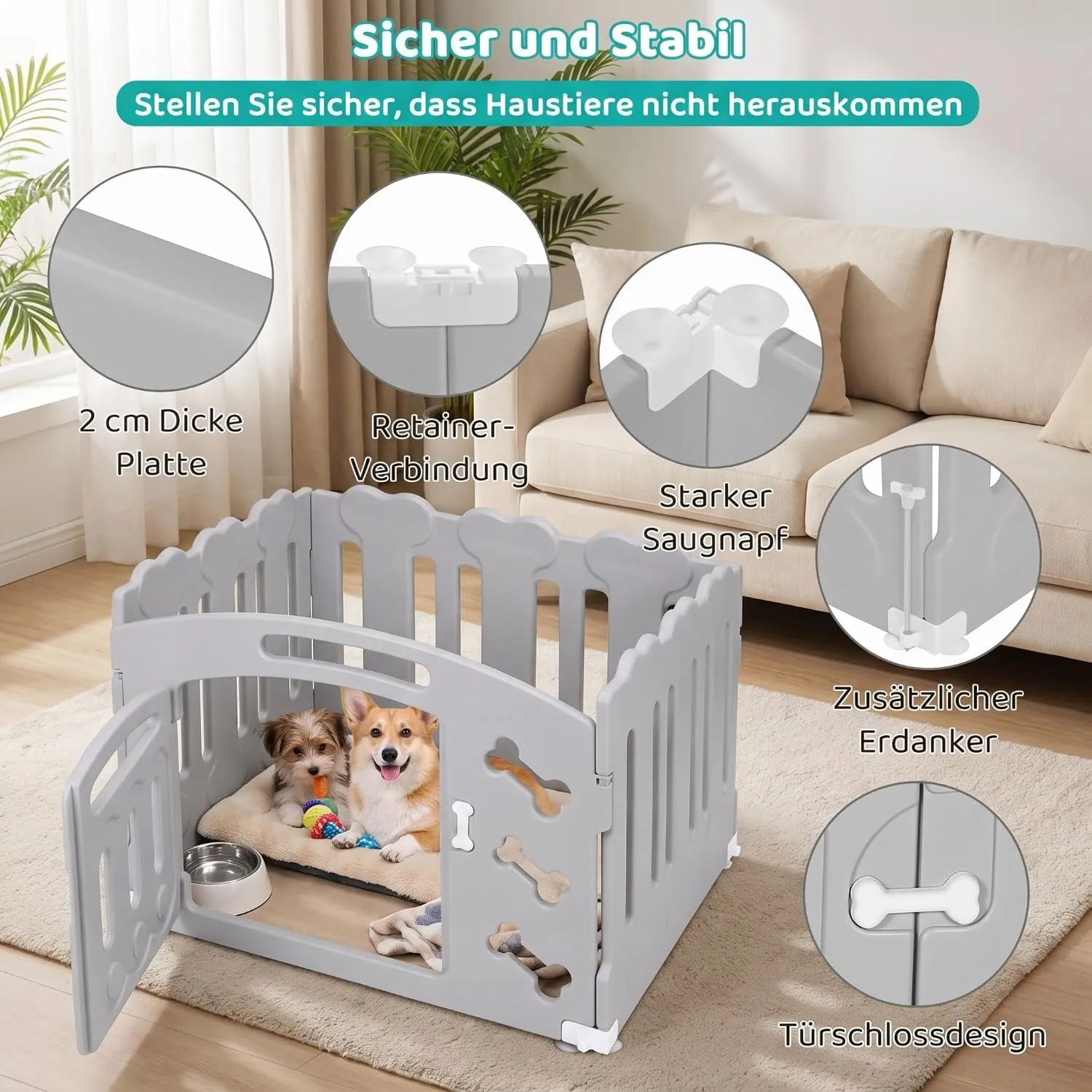 MAMIZO Recinto per Cani da Interno ed Esterno, 60cm, Box 3+1 Pannelli - immagine 4