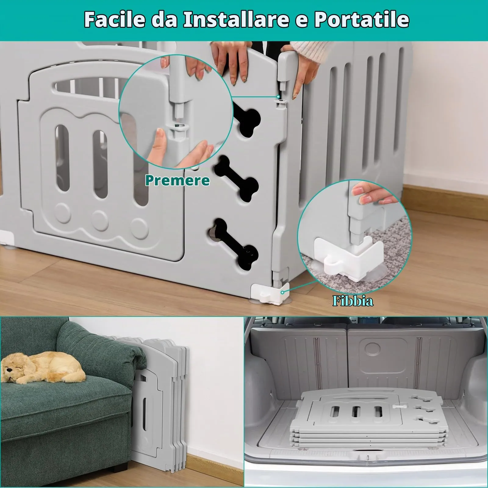 MAMIZO Recinto per Cani da Interno ed Esterno, 60cm, Box 3+1 Pannelli - immagine 7