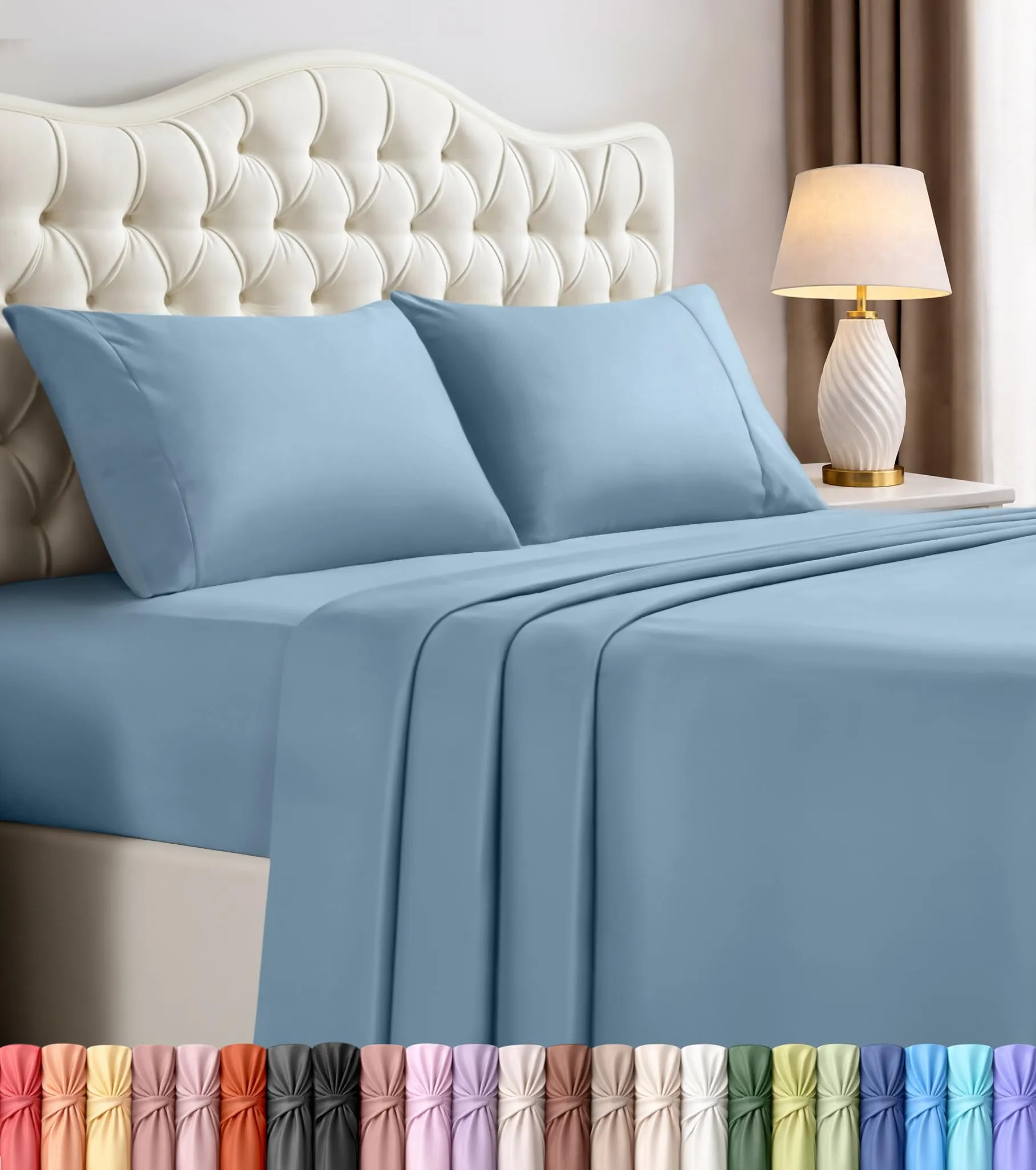 Utopia Bedding Set di lenzuola in microfibra, 4 pezzi, Queen Size, Blu Olandese - immagine 1