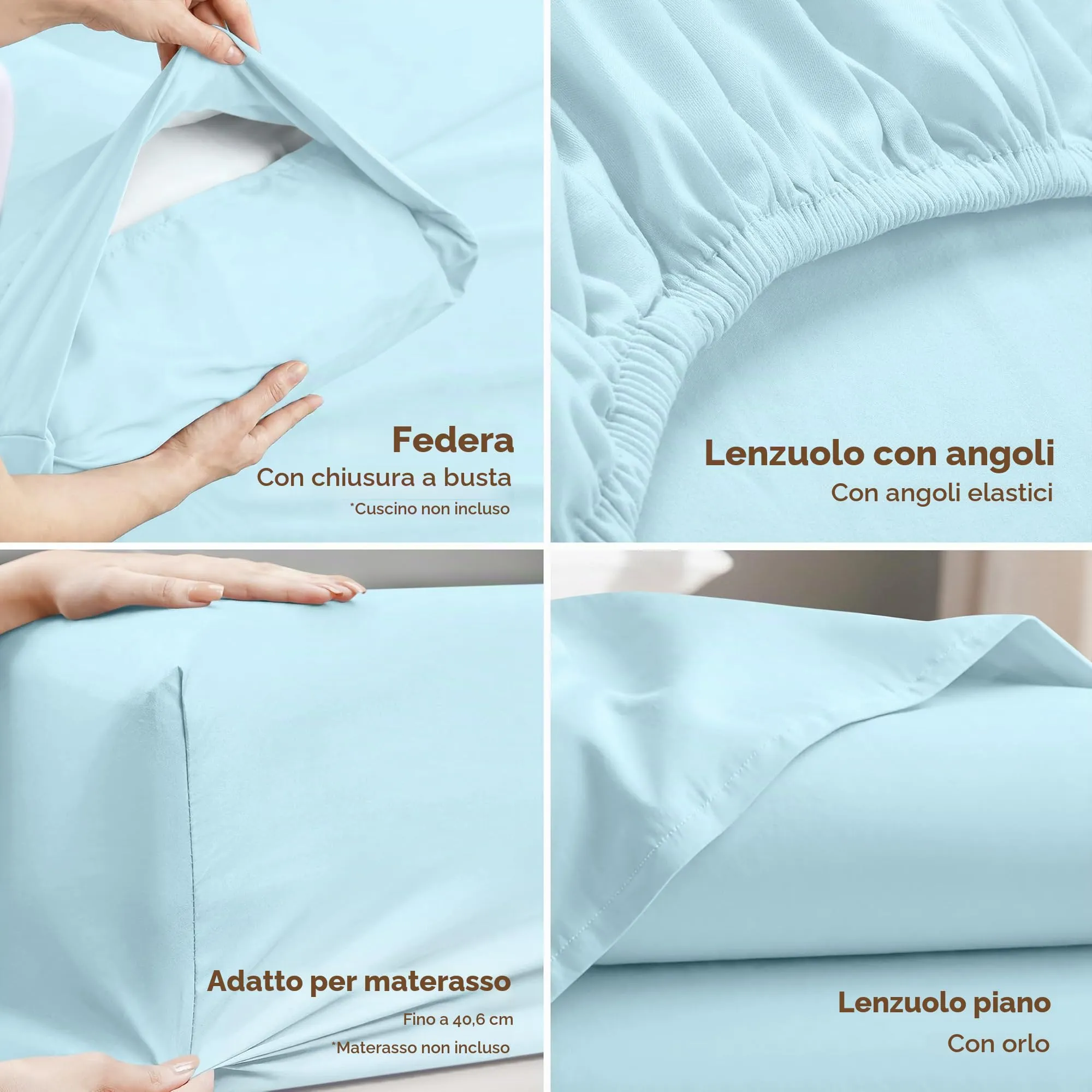 Utopia Bedding Set di lenzuola in microfibra, 4 pezzi, King size, Blu Ghiaccio - immagine 3
