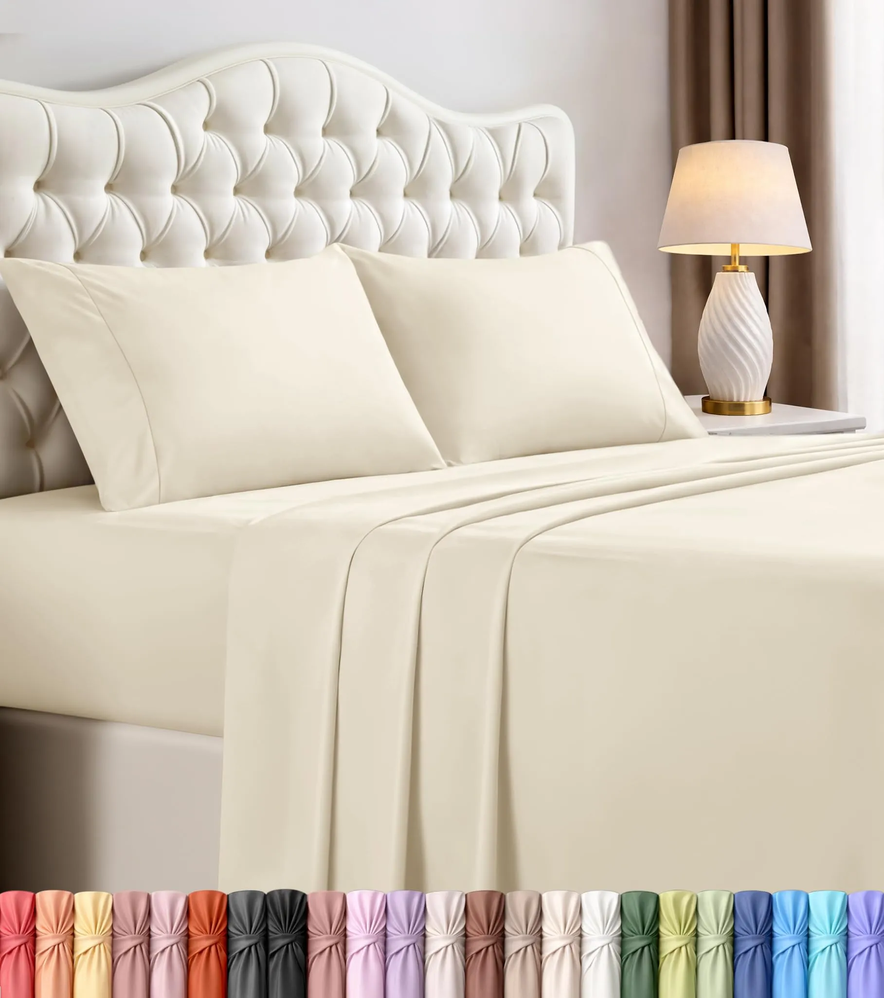 Utopia Bedding Set di lenzuola in microfibra, 4 pezzi, Queen Size, Avorio - immagine 1
