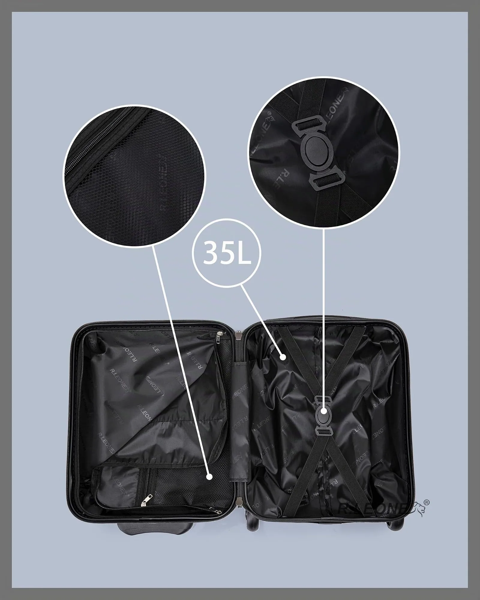 R.Leone Easyjet Trolley Bagaglio a Mano 2 Ruote in ABS 20374ES - Oro, 45x36x20 cm - immagine 7