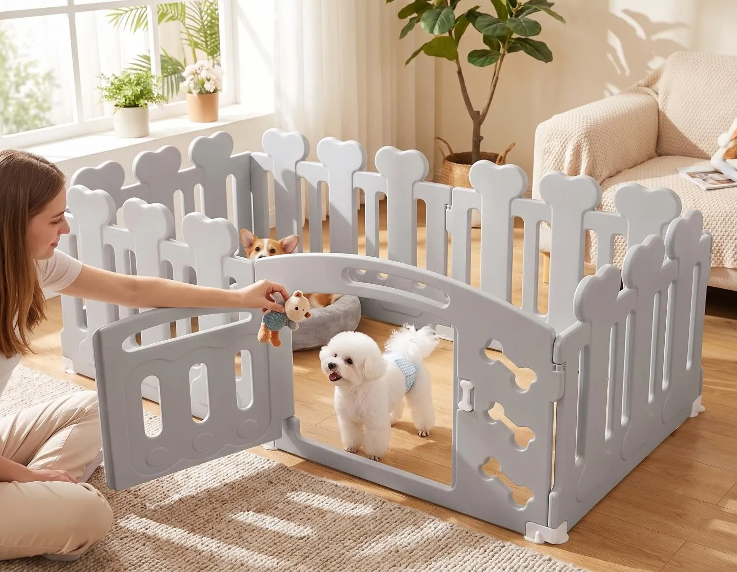 MAMIZO Recinto per Cani da Interno ed Esterno, 60cm, 5+1 Pannelli, Grigio - immagine 3