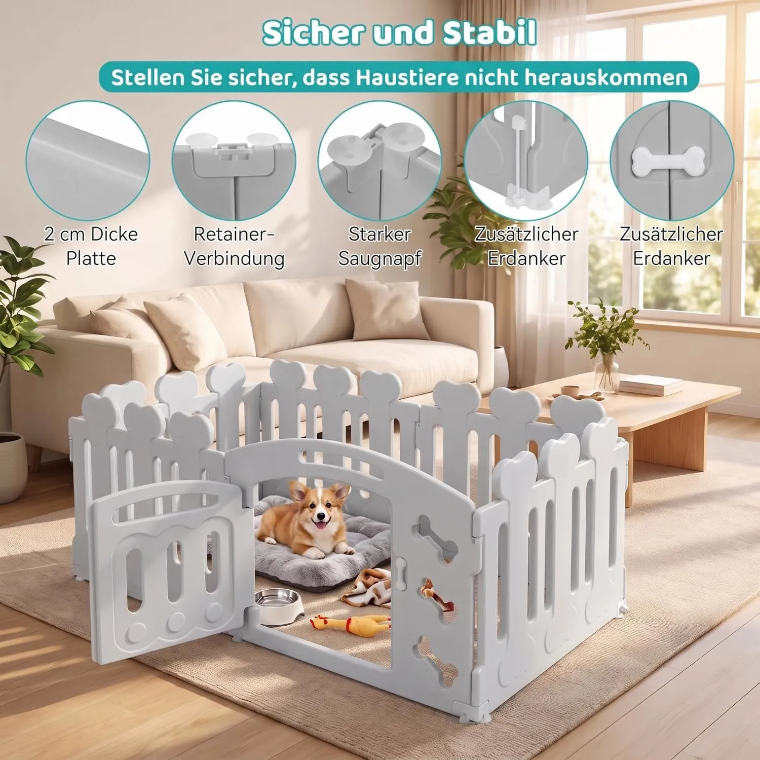MAMIZO Recinto per Cani da Interno ed Esterno, 60cm, 5+1 Pannelli, Grigio - immagine 4