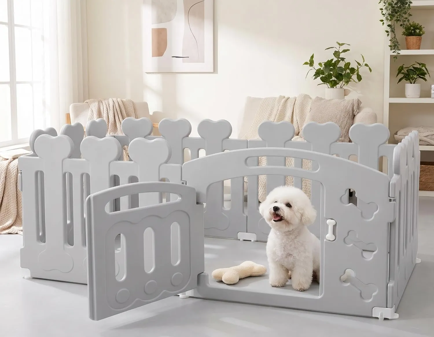 MAMIZO Recinto per Cani da Interno ed Esterno, 60cm, 5+1 Pannelli, Grigio - immagine 5