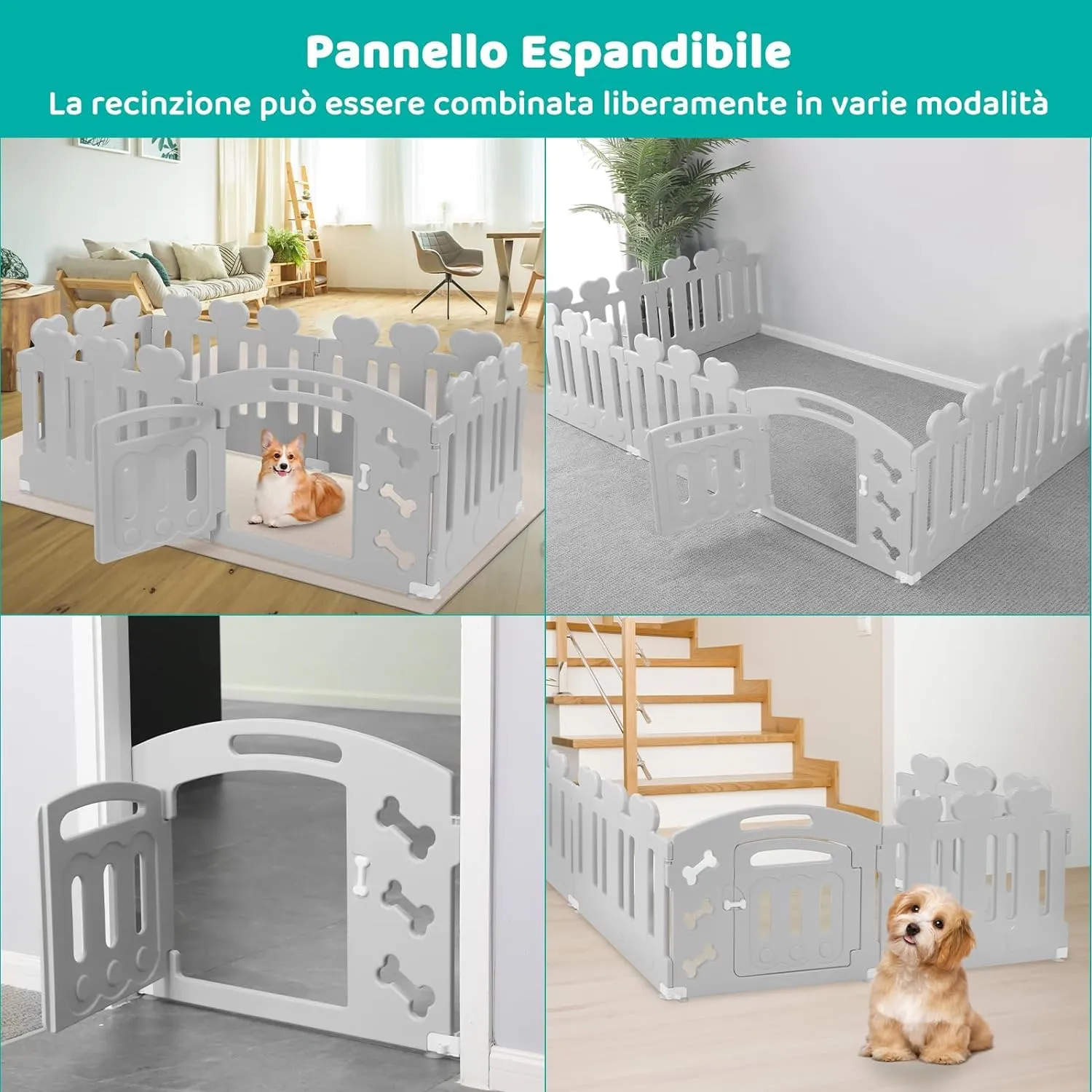 MAMIZO Recinto per Cani da Interno ed Esterno, 60cm, 5+1 Pannelli, Grigio - immagine 6