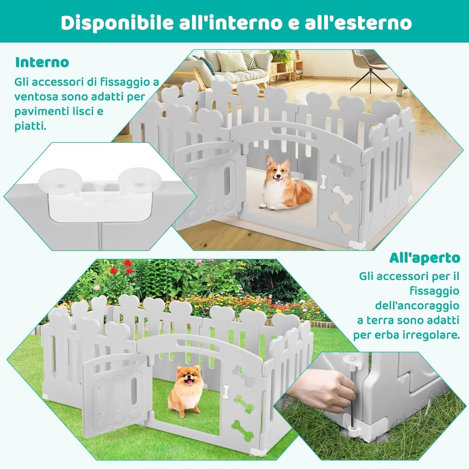 MAMIZO Recinto per Cani da Interno ed Esterno, 60cm, 5+1 Pannelli, Grigio - immagine 7