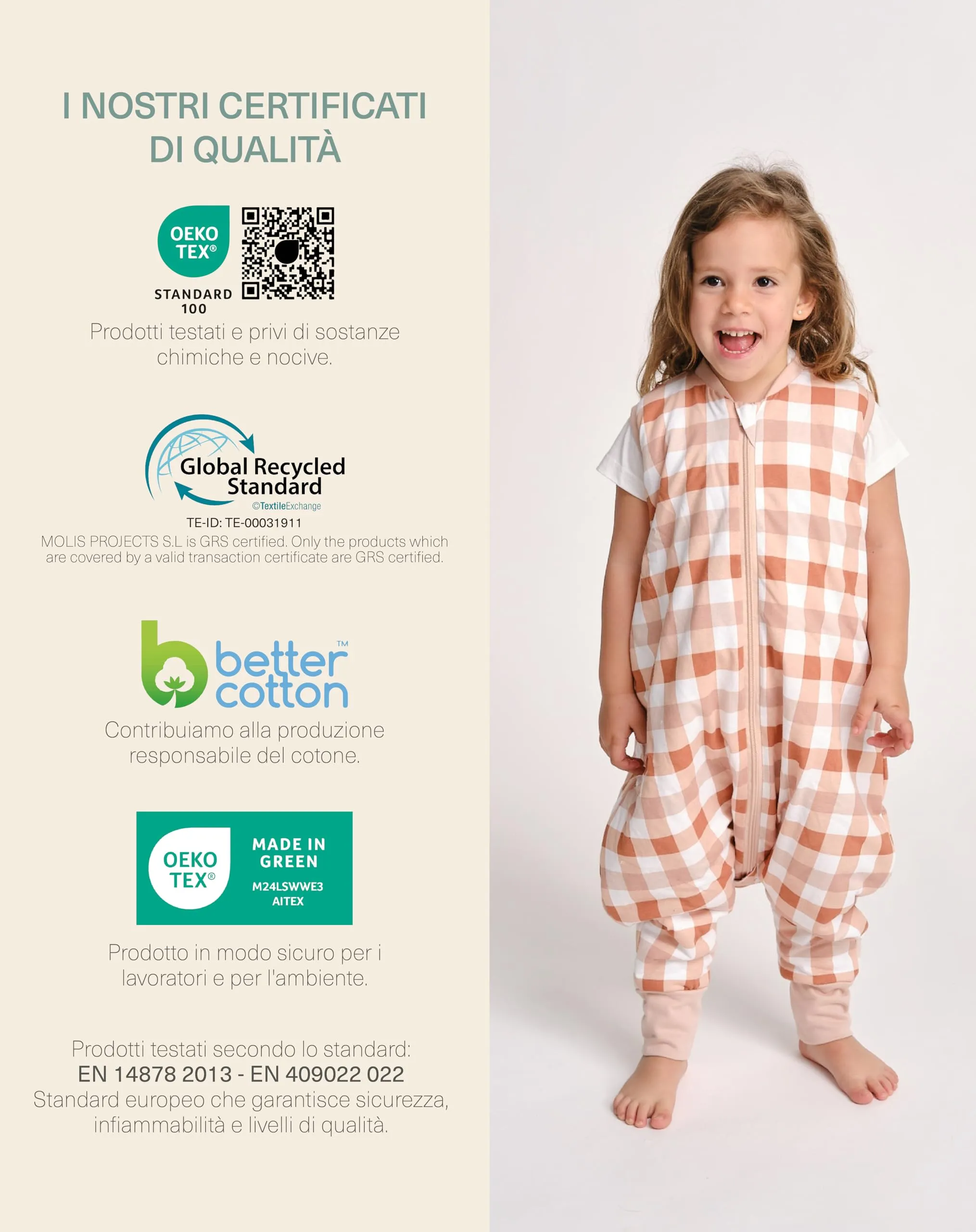 molis & co Sacco Nanna con piedini 1 TOG Cotone Oeko-TEX 100 Canyon Check 2 anni - immagine 6