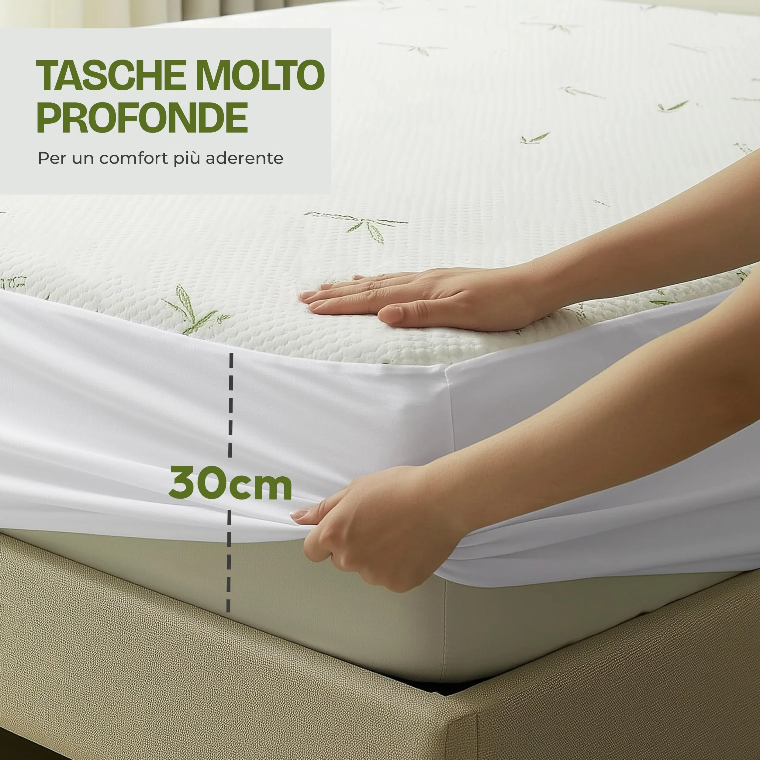 Utopia Bedding Coprimaterasso in Viscosa Impermeabile 160 x 190 x 30 cm, Bianco - immagine 4
