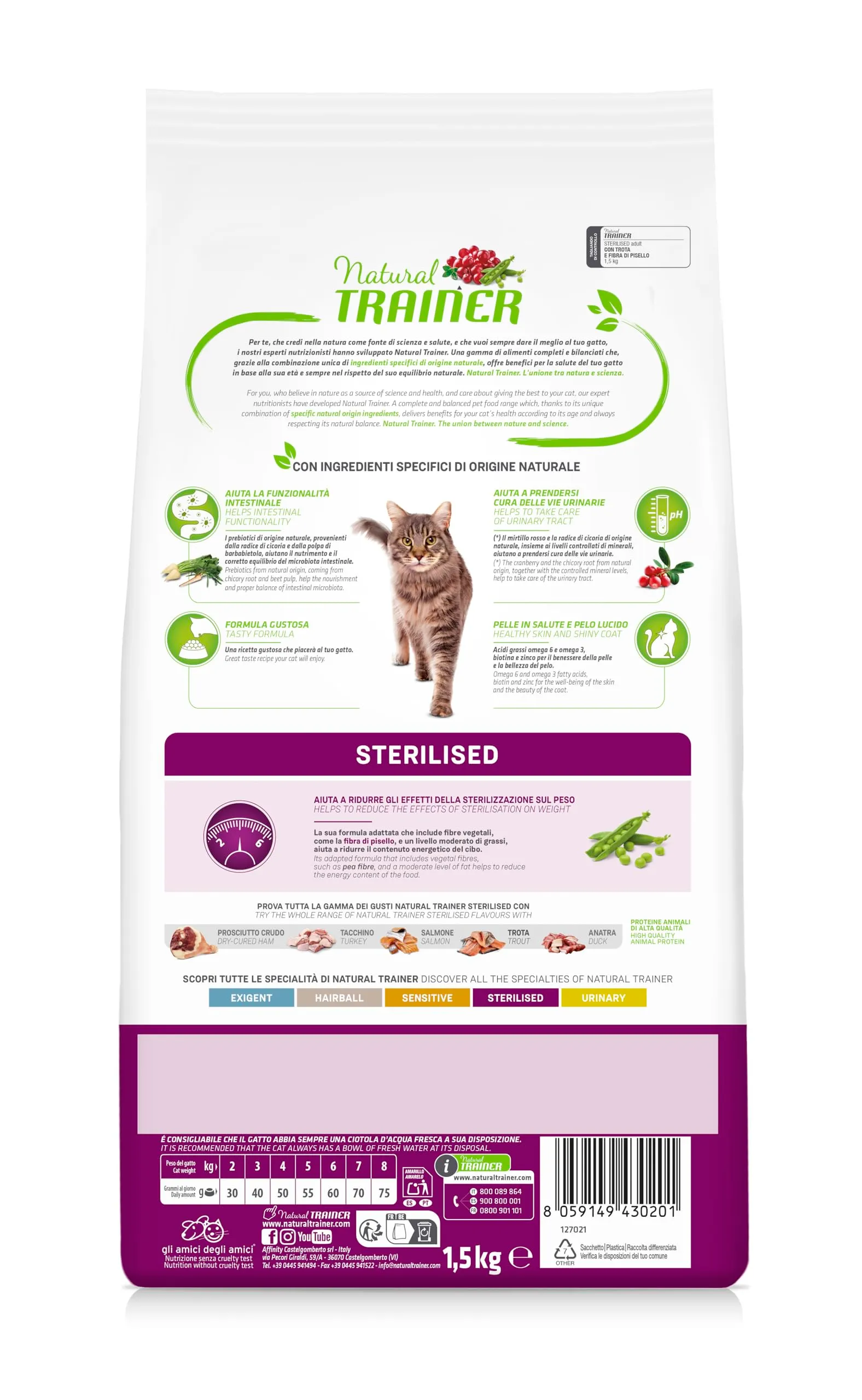 Trainer Cibo per Gatti Sterilizzati Monoproteico alla Trota, 1,5kg - immagine 3