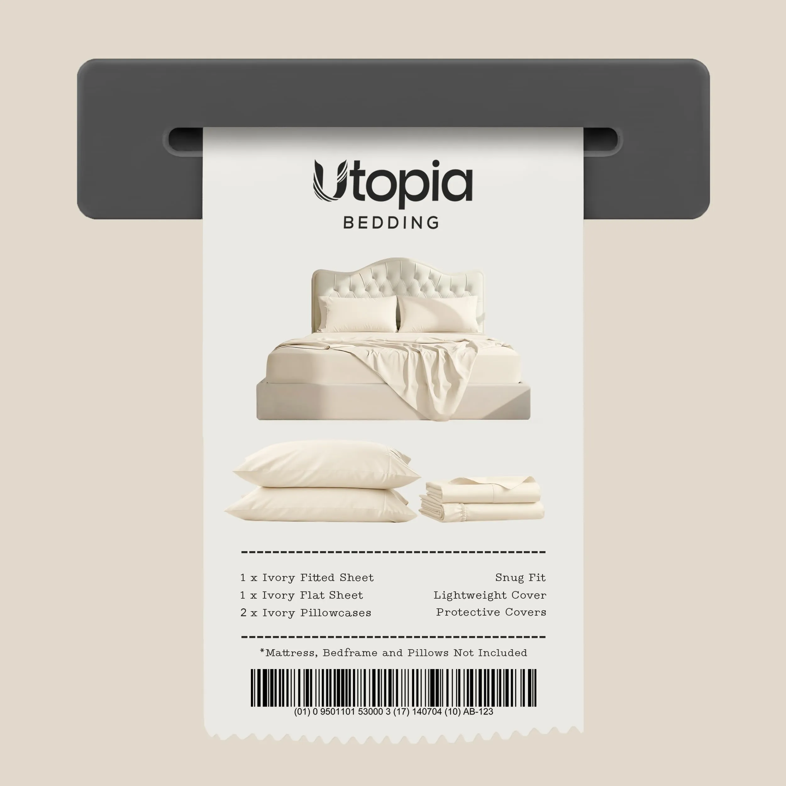 Utopia Bedding Lenzuola in Microfibra Spazzolata, Set 4 Pezzi, Misura King, Avorio - immagine 7