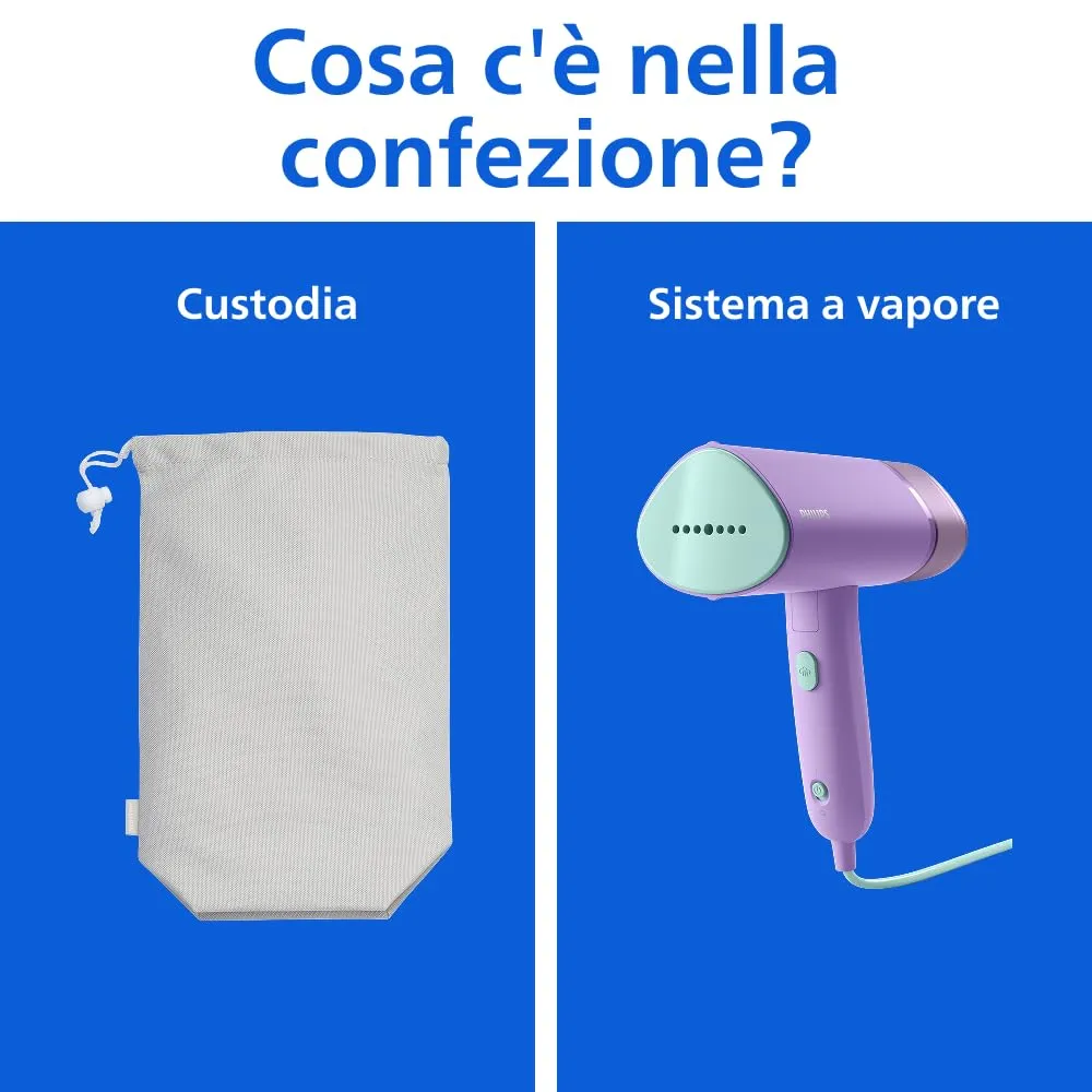 Philips 3000 Ferro da Stiro Verticale a Vapore Pieghevole STH3010/30, 20 g/min, 1000W, Viola - immagine 2