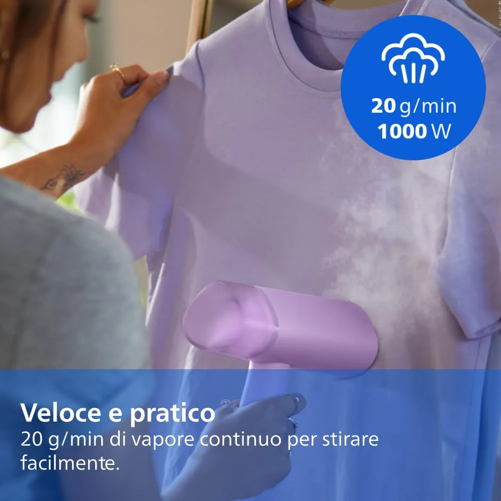 Philips 3000 Ferro da Stiro Verticale a Vapore Pieghevole STH3010/30, 20 g/min, 1000W, Viola - immagine 3