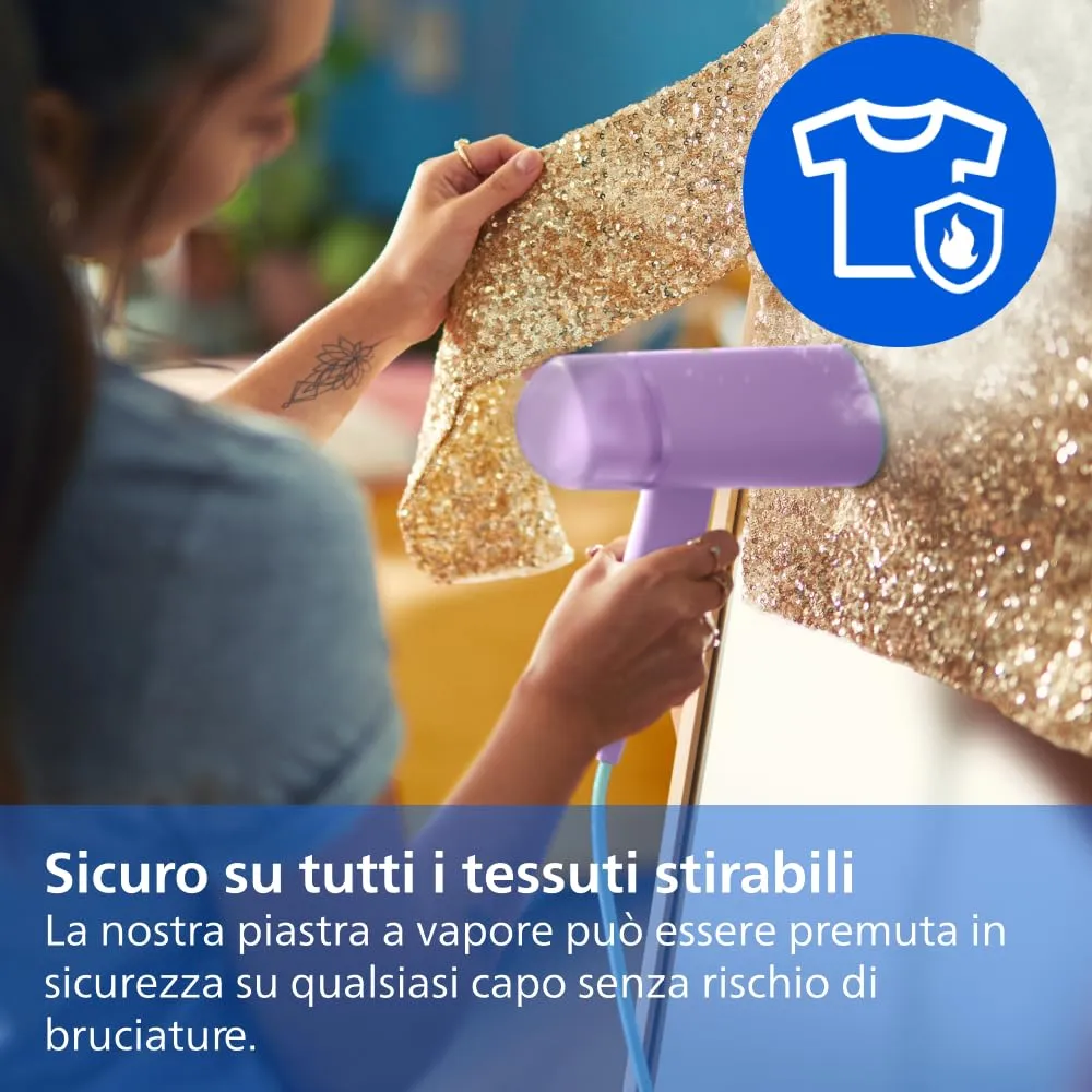 Philips 3000 Ferro da Stiro Verticale a Vapore Pieghevole STH3010/30, 20 g/min, 1000W, Viola - immagine 6