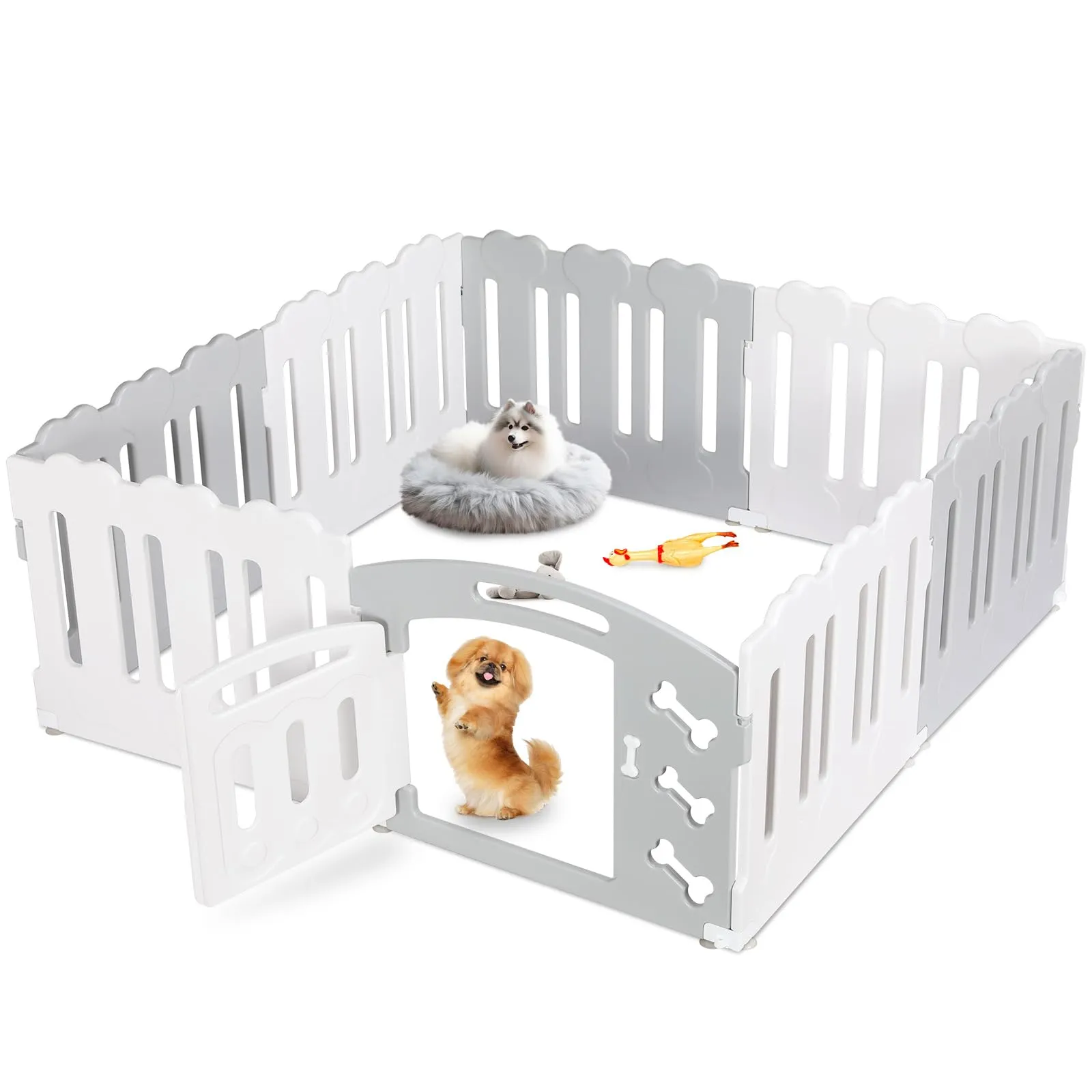 MAMIZO Recinto per Cani da Interno ed Esterno, 155 x 155 x 60 cm, 8 Pannelli, Grigio-Bianco - immagine 4