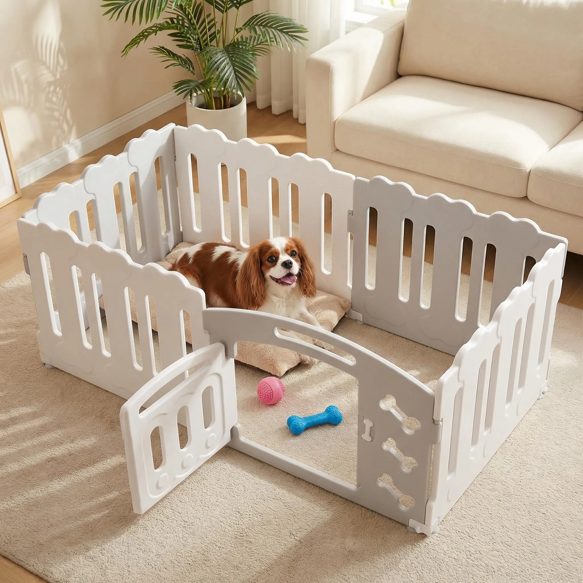 MAMIZO Recinto per Cani da Interno ed Esterno, 78 x 155 x 60 cm, 6 Pannelli, Grigio-Bianco - immagine 1