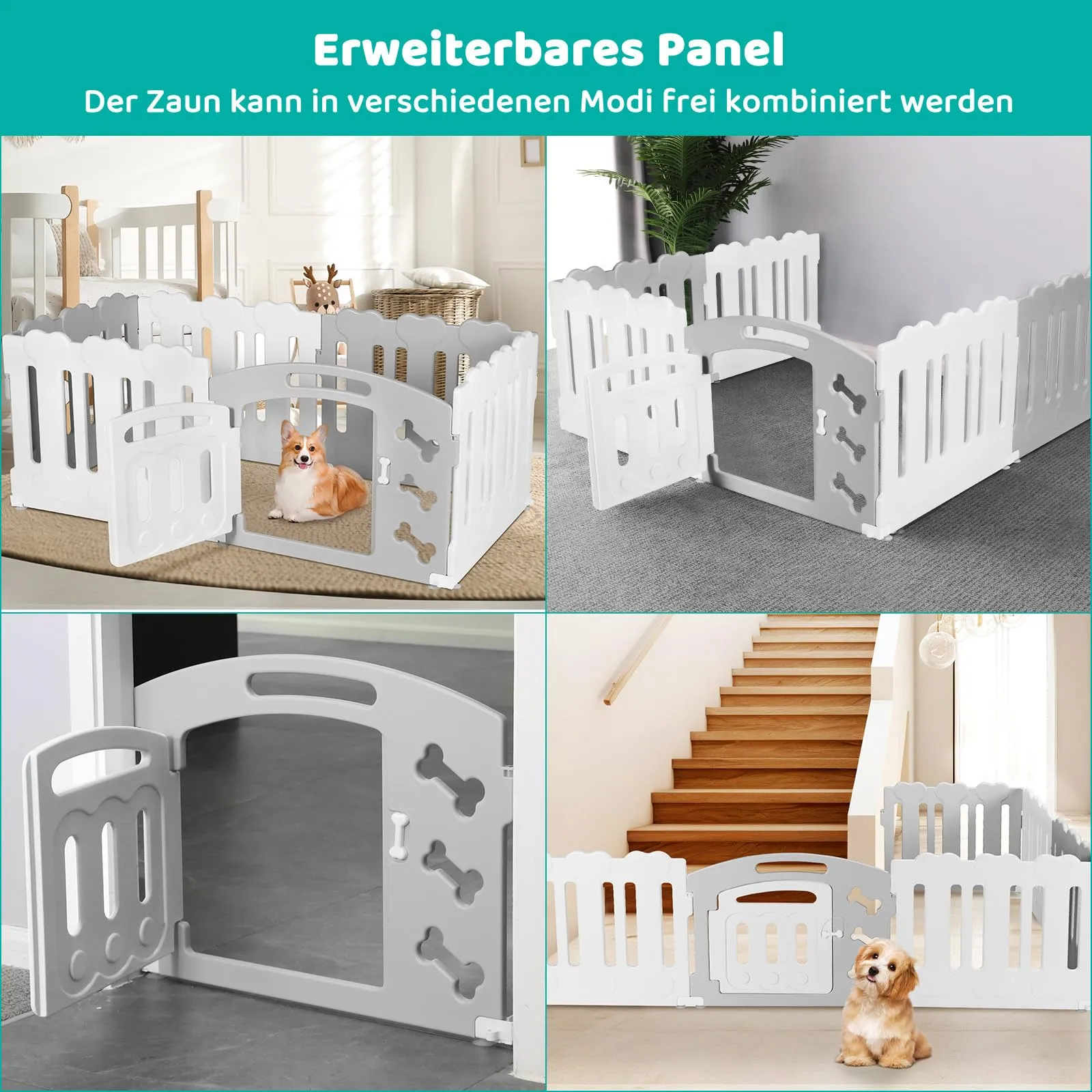 MAMIZO Recinto per Cani da Interno ed Esterno, 78 x 155 x 60 cm, 6 Pannelli, Grigio-Bianco - immagine 4
