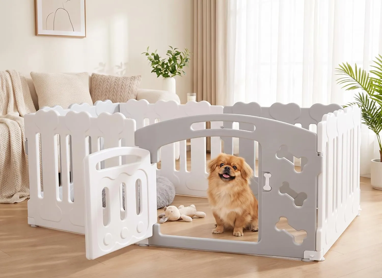 MAMIZO Recinto per Cani da Interno ed Esterno, 78 x 155 x 60 cm, 6 Pannelli, Grigio-Bianco - immagine 5
