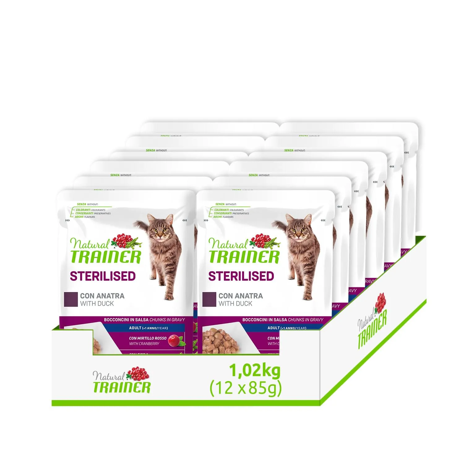 Trainer Natural Sterilised Cibo Umido per Gatti Adulti con Anatra, 12 x 85 g - immagine 1