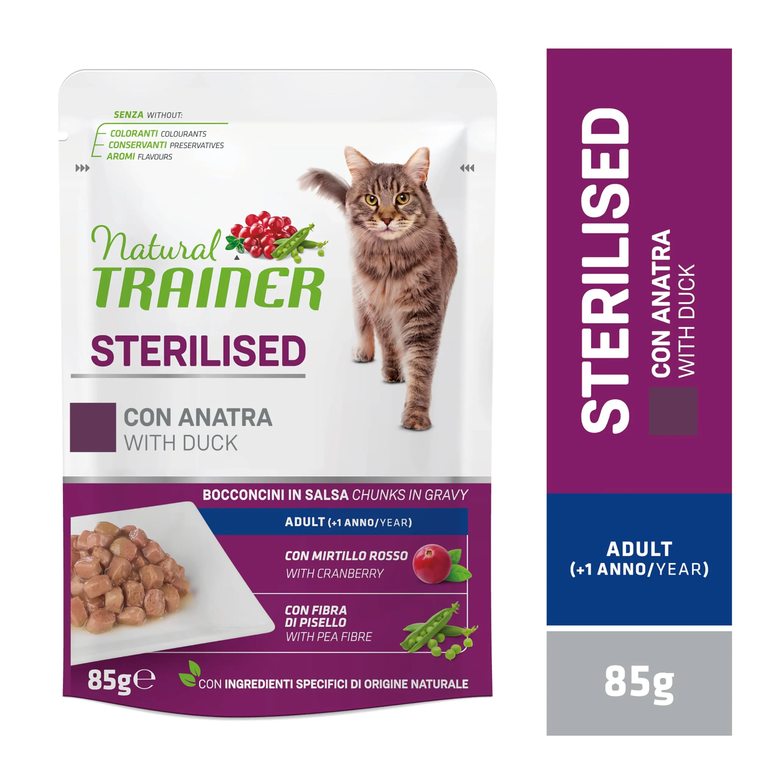 Trainer Natural Sterilised Cibo Umido per Gatti Adulti con Anatra, 12 x 85 g - immagine 2