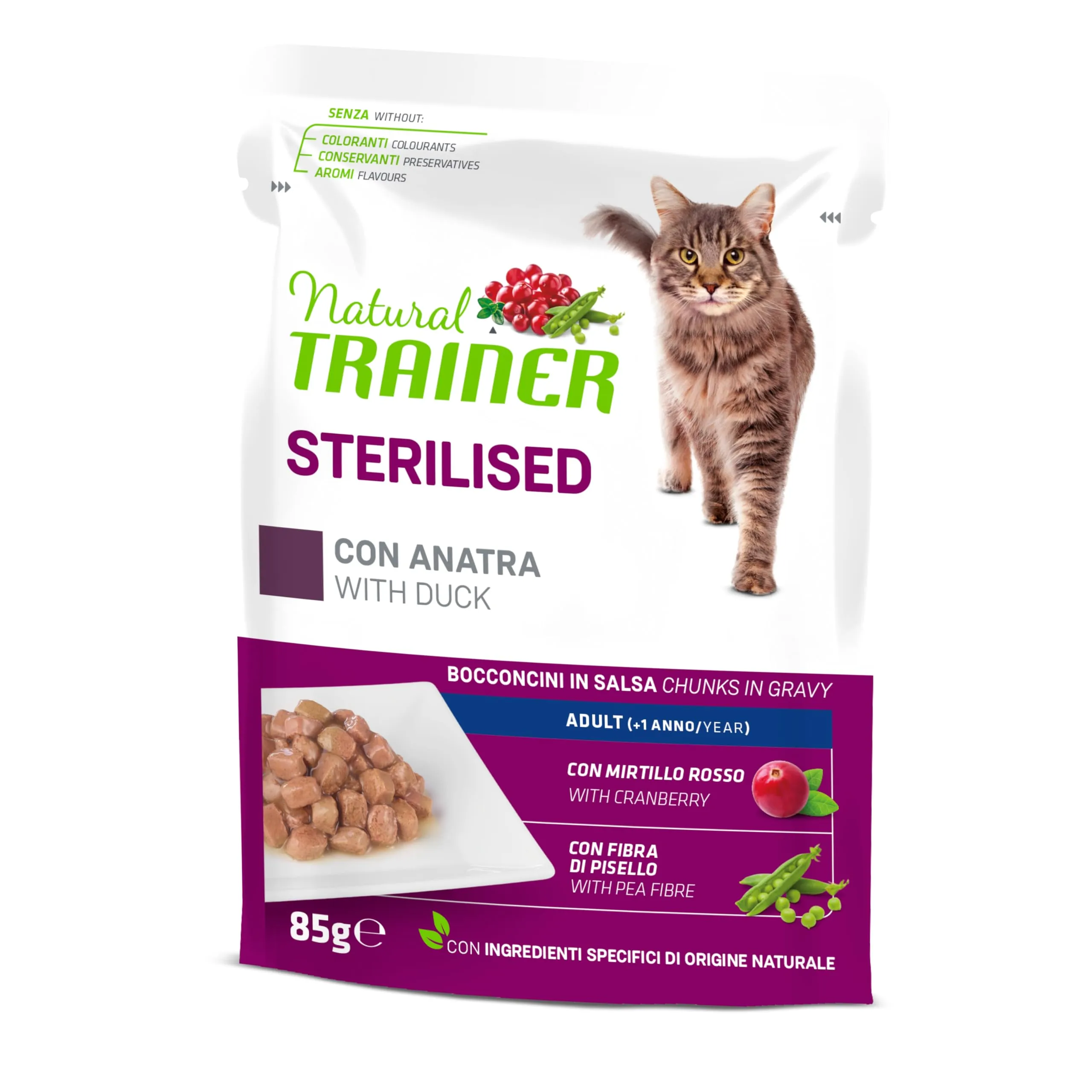 Trainer Natural Sterilised Cibo Umido per Gatti Adulti con Anatra, 12 x 85 g - immagine 3