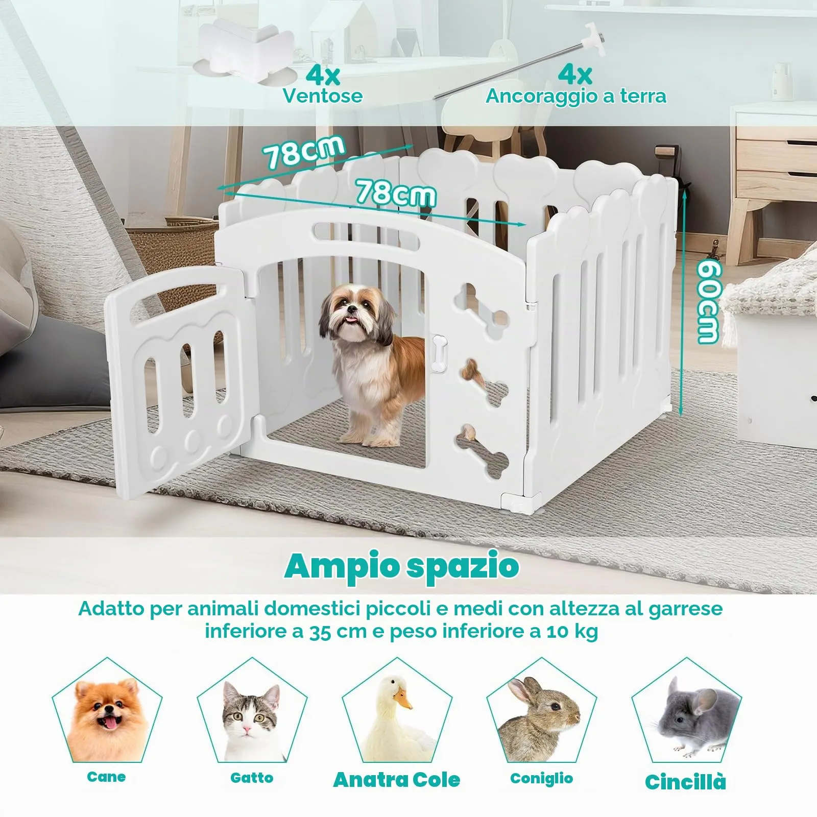MAMIZO Recinto per Cani da Interno ed Esterno, 78 x 78 x 60 cm, Box con 3+1 Pannelli - immagine 2