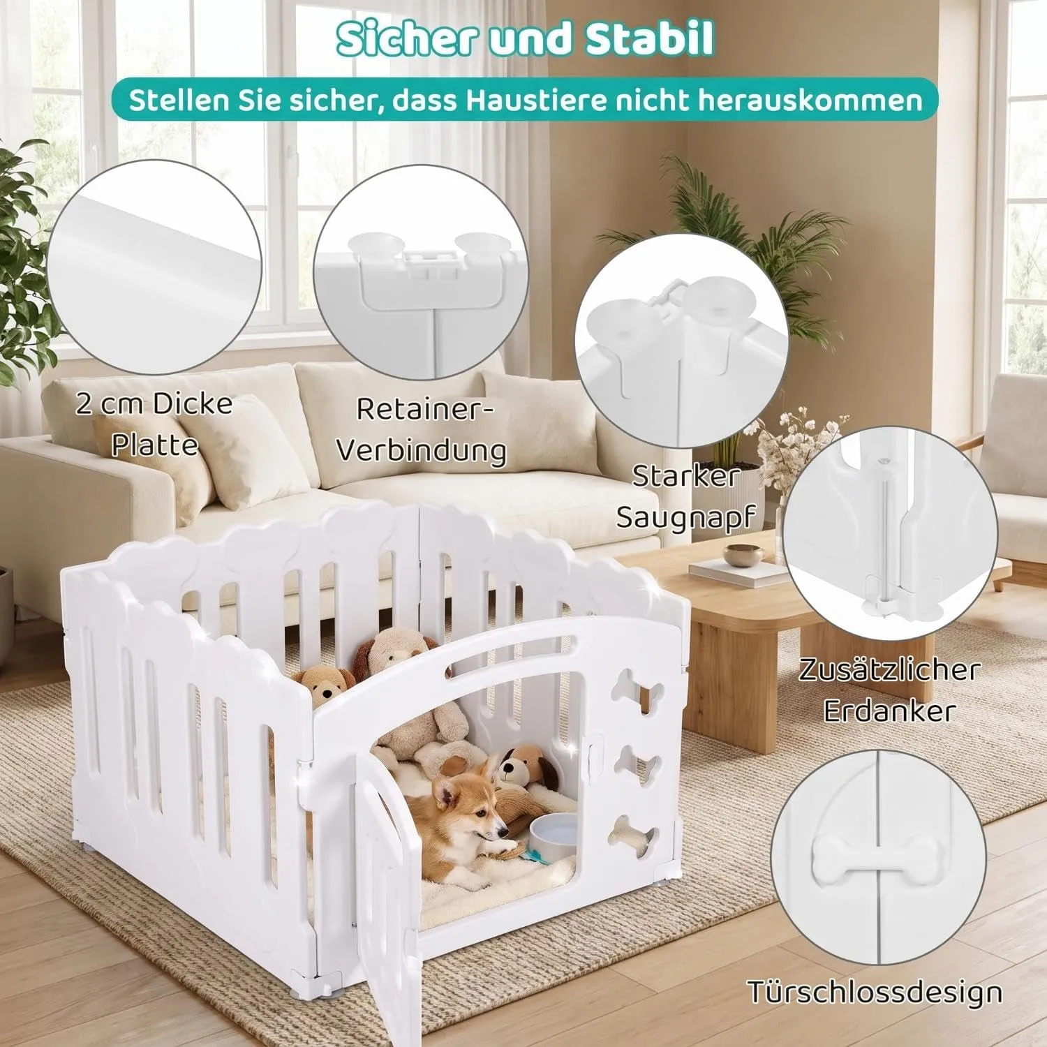 MAMIZO Recinto per Cani da Interno ed Esterno, 78 x 78 x 60 cm, Box con 3+1 Pannelli - immagine 4
