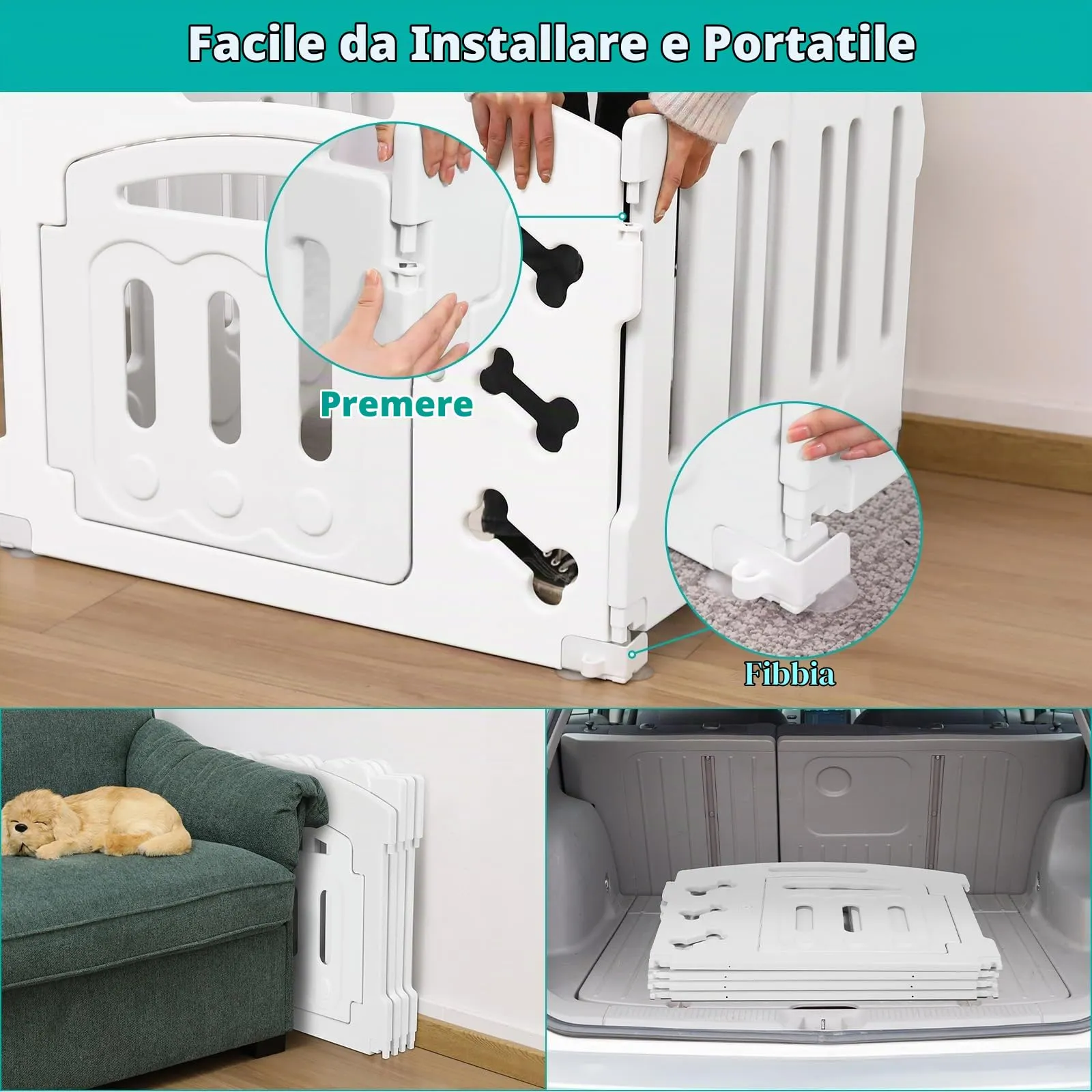 MAMIZO Recinto per Cani da Interno ed Esterno, 78 x 78 x 60 cm, Box con 3+1 Pannelli - immagine 7