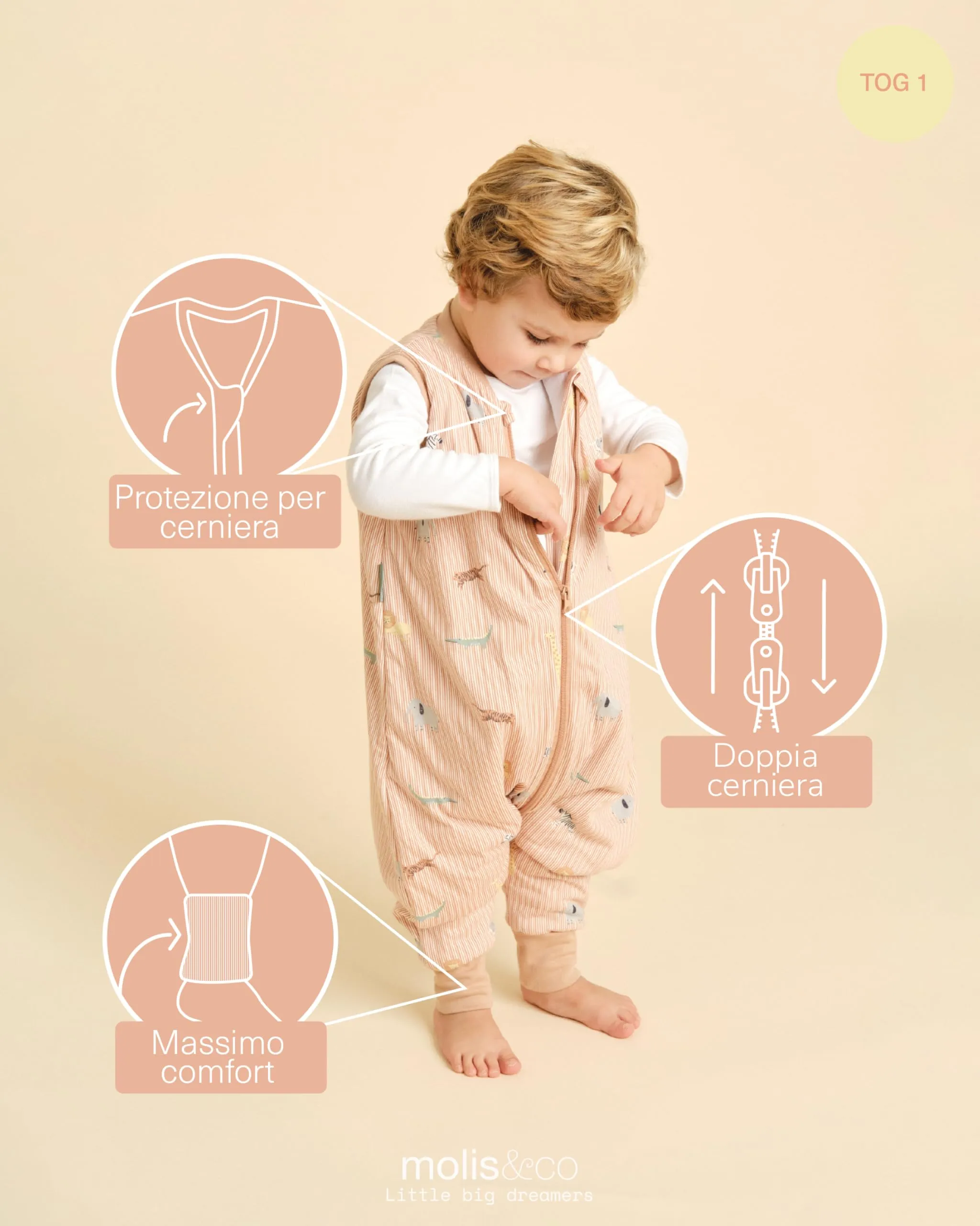 molis&co. Sacco Nanna con piedini, 1 tog, 100% Cotone Oeko-TEX 100, Jungle, 2 anni - immagine 3
