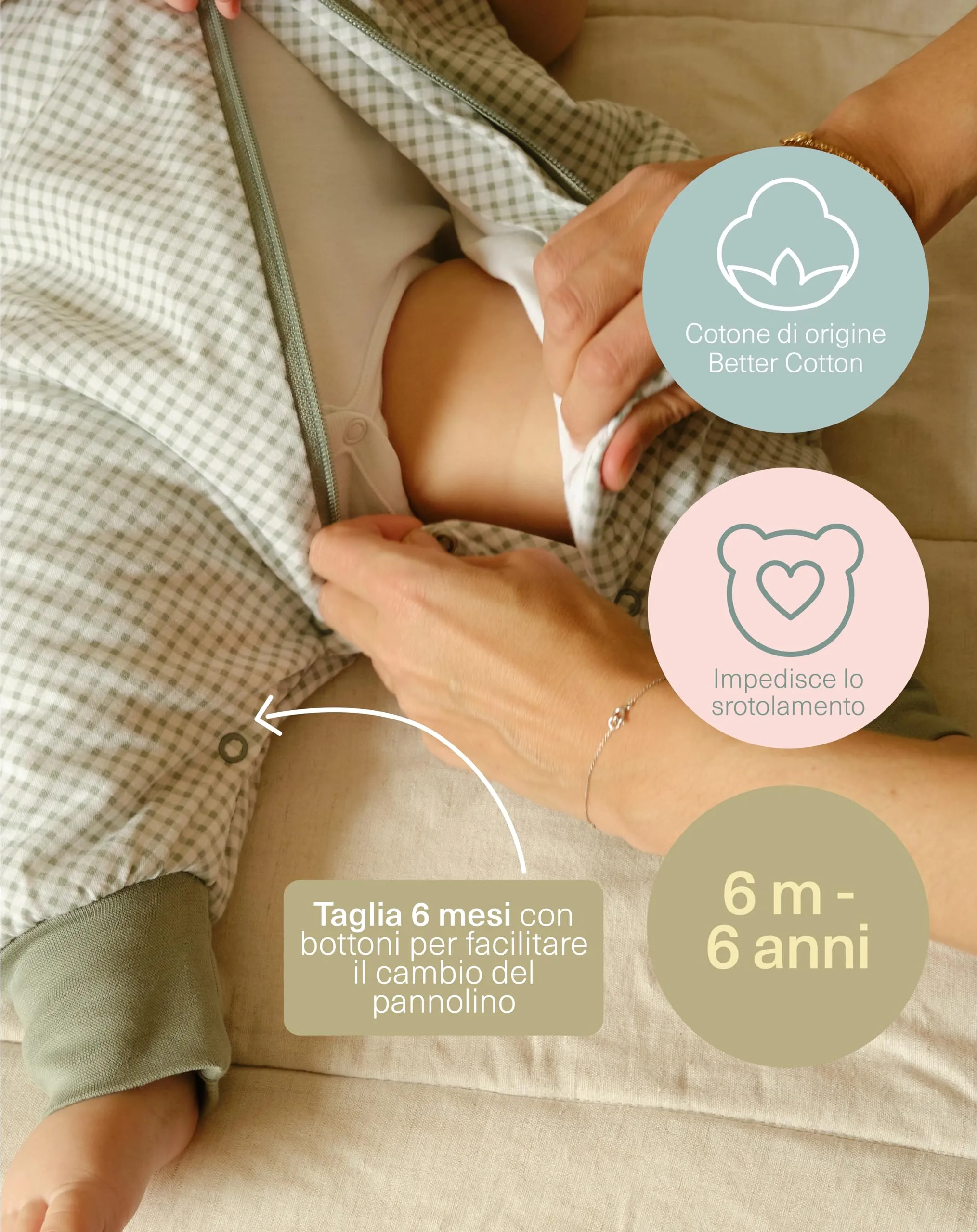 molis & co Sacco Nanna con piedini 1 Tog, 100% Cotone Oeko-TEX 100, Poppy, 6 mesi - immagine 6
