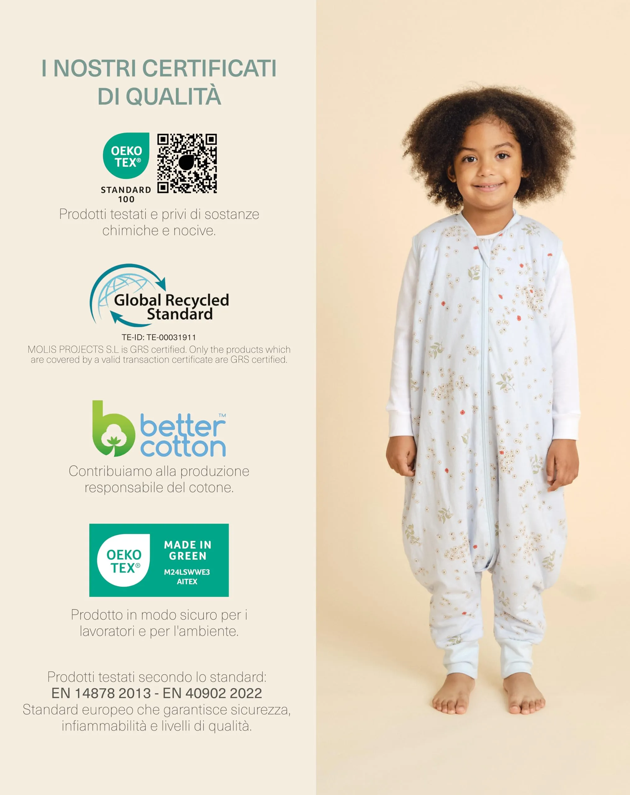 molis & co Sacco Nanna con piedini 1 Tog, 100% Cotone Oeko-TEX 100, Poppy, 6 mesi - immagine 7