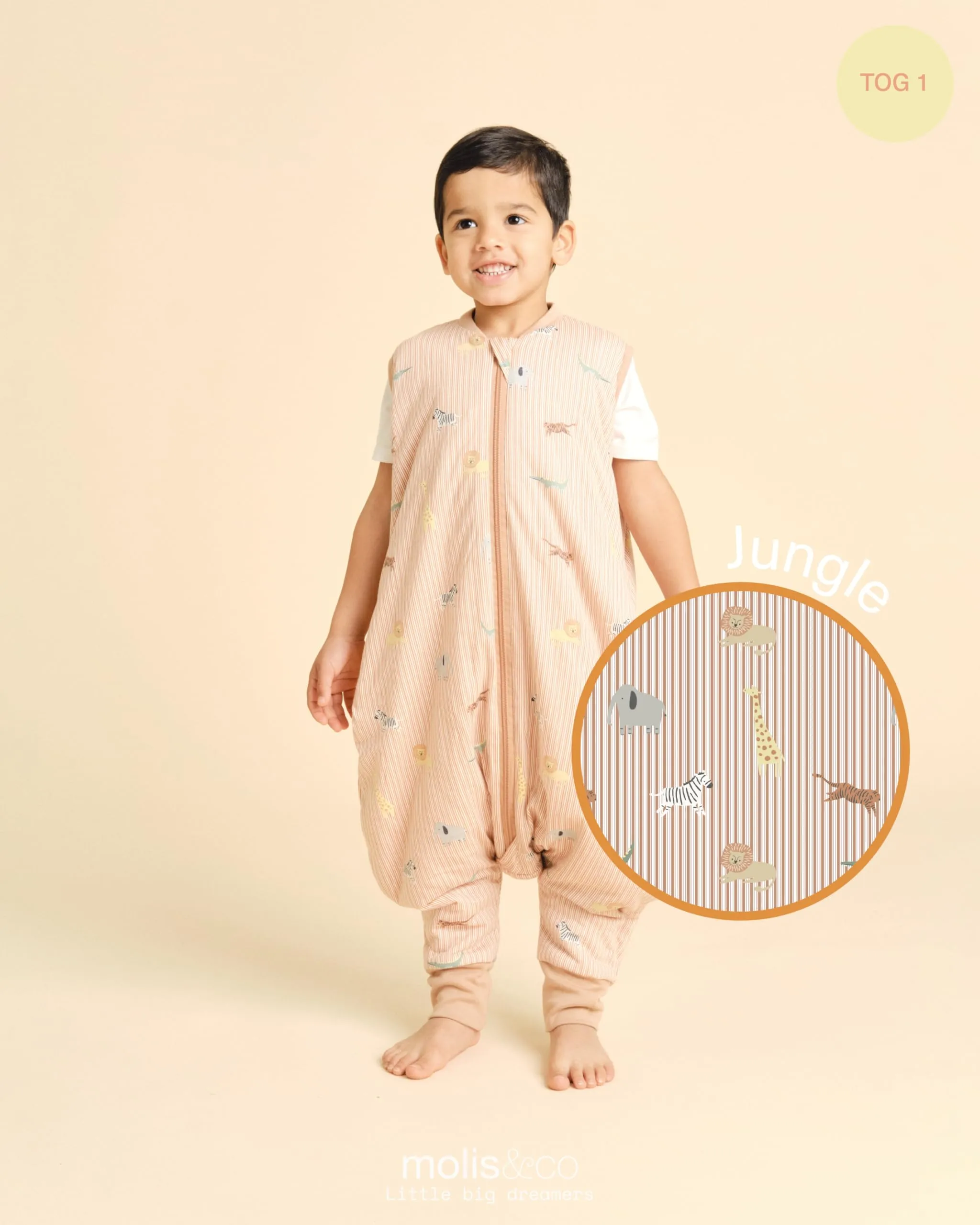 molis & co Sacco Nanna con piedini 1 tog, 100% Cotone Oeko-TEX 100, Jungle, 1 anno - immagine 4