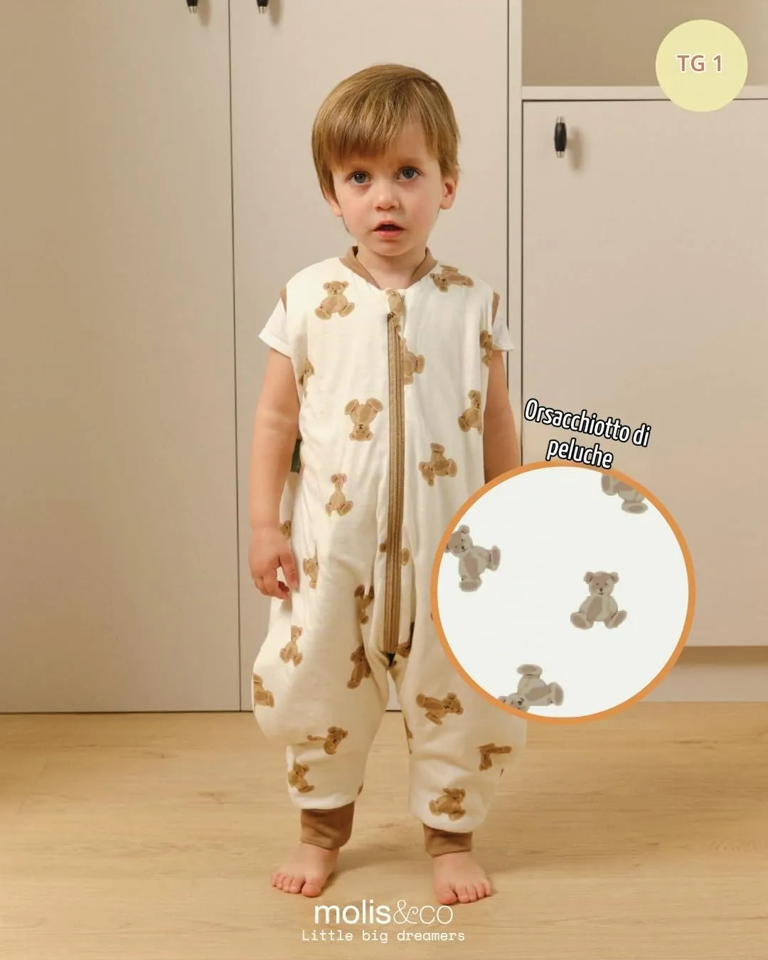 molis & co Sacco Nanna con piedini 1 TOG, 100% Cotone Oeko-TEX 100, Teddy (3-6 mesi) - immagine 4