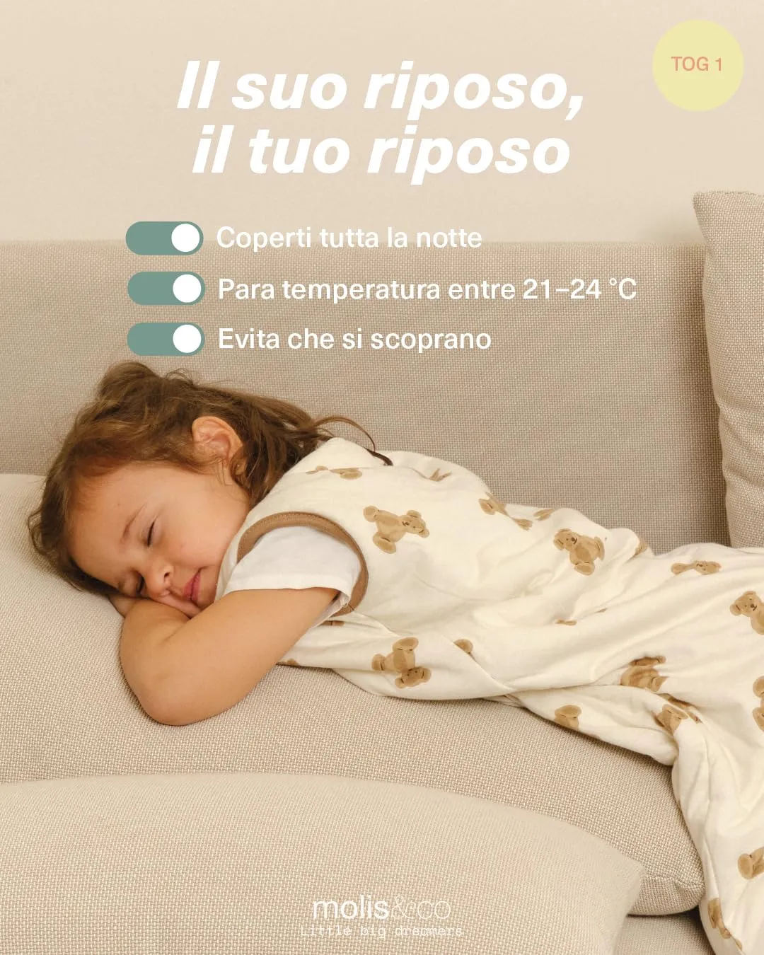 molis & co Sacco Nanna con piedini 1 TOG, 100% Cotone Oeko-TEX 100, Teddy (3-6 mesi) - immagine 5