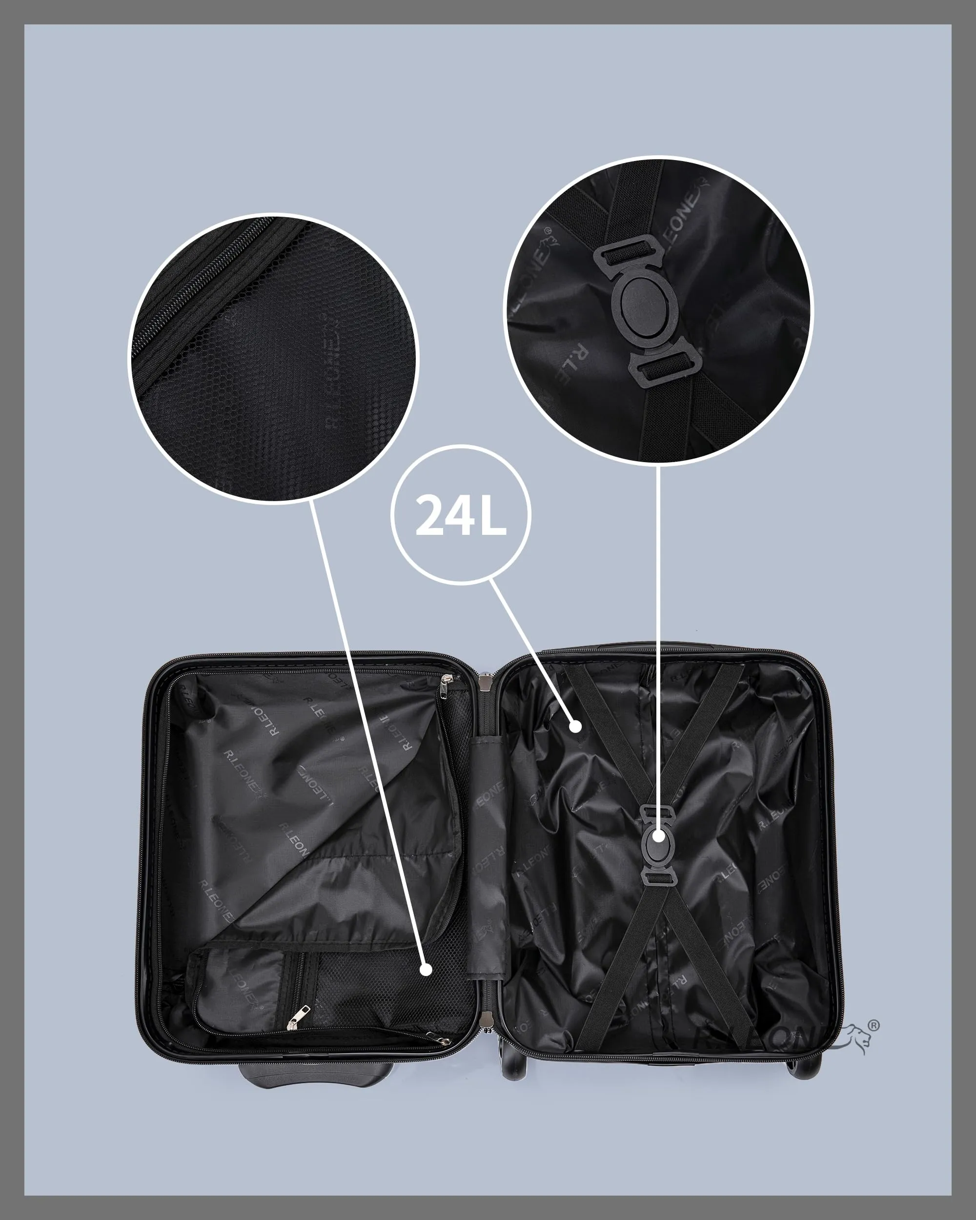R.Leone Valigia Trolley 40x30x20cm Bagaglio a Mano Wizzair Vueling 2 Ruote in ABS 20374FR Verde Acqua - immagine 6