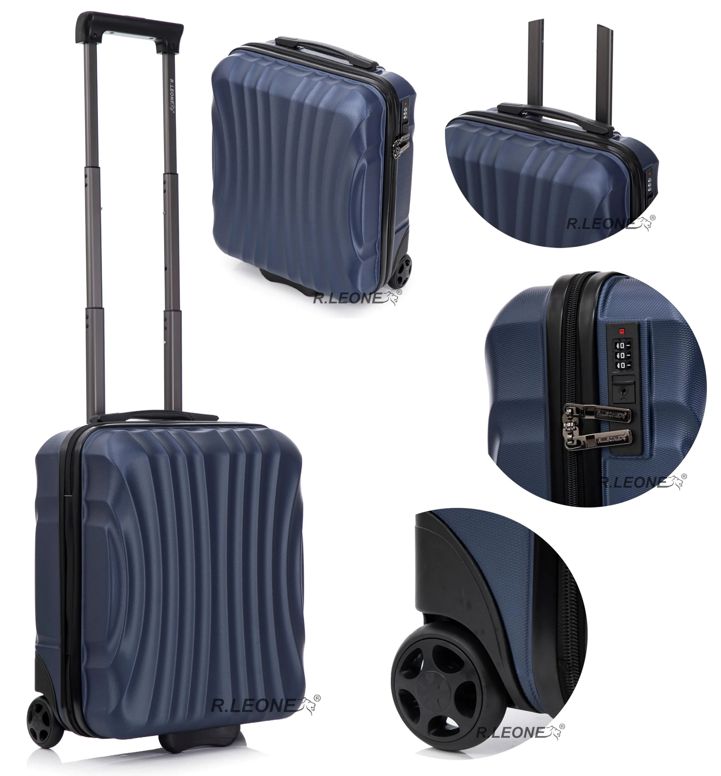 R.Leone Easyjet Trolley Bagaglio a Mano 2 Ruote in ABS 20374ES, Nero, 45x36x20 cm - immagine 4