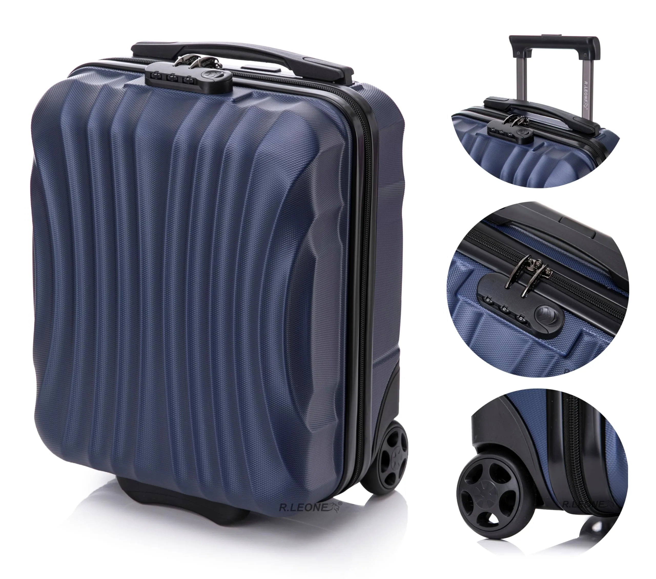 R.Leone Trolley Bagaglio a Mano 40x30x20cm in ABS 2 Ruote 20374FR Verde Scuro - immagine 3