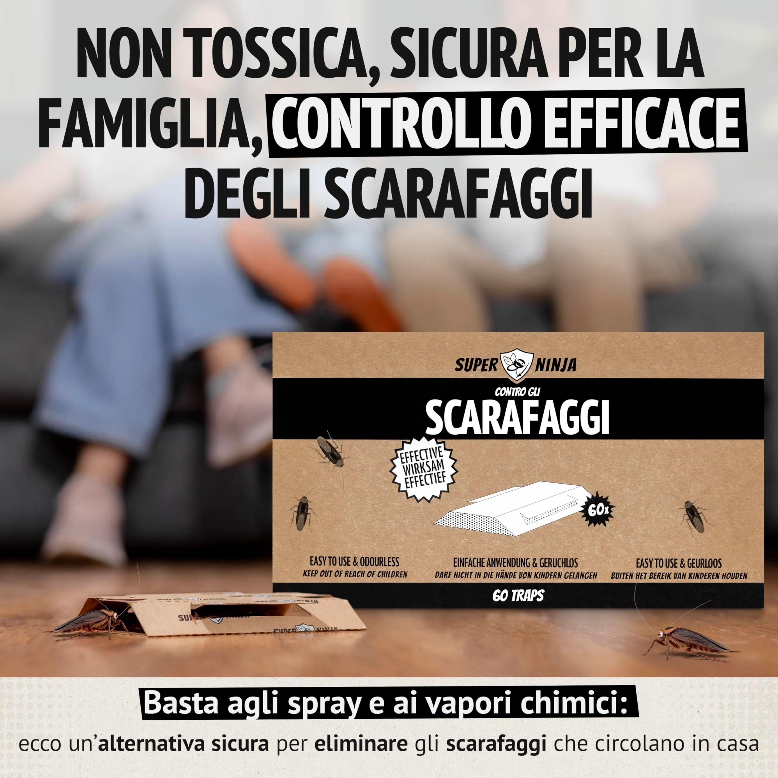 Super Ninja Trappole per Scarafaggi e Blatte da Interno, 60 Pezzi - immagine 4